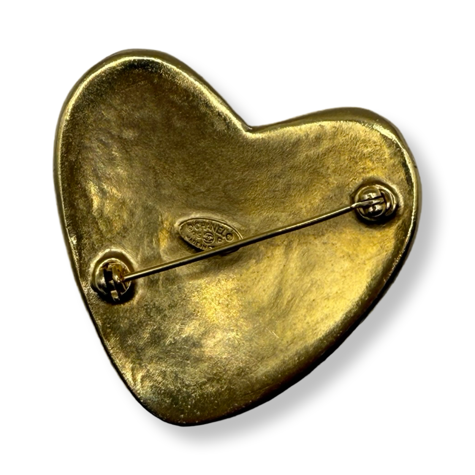 Chanel Vintage 90s Authentic Heart Brooch pin CC logo mark 