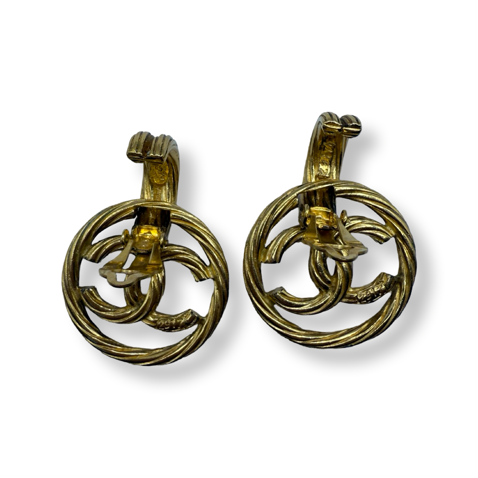 Chanel authentic vintage 90s earrings CC mark oversized gold dangle