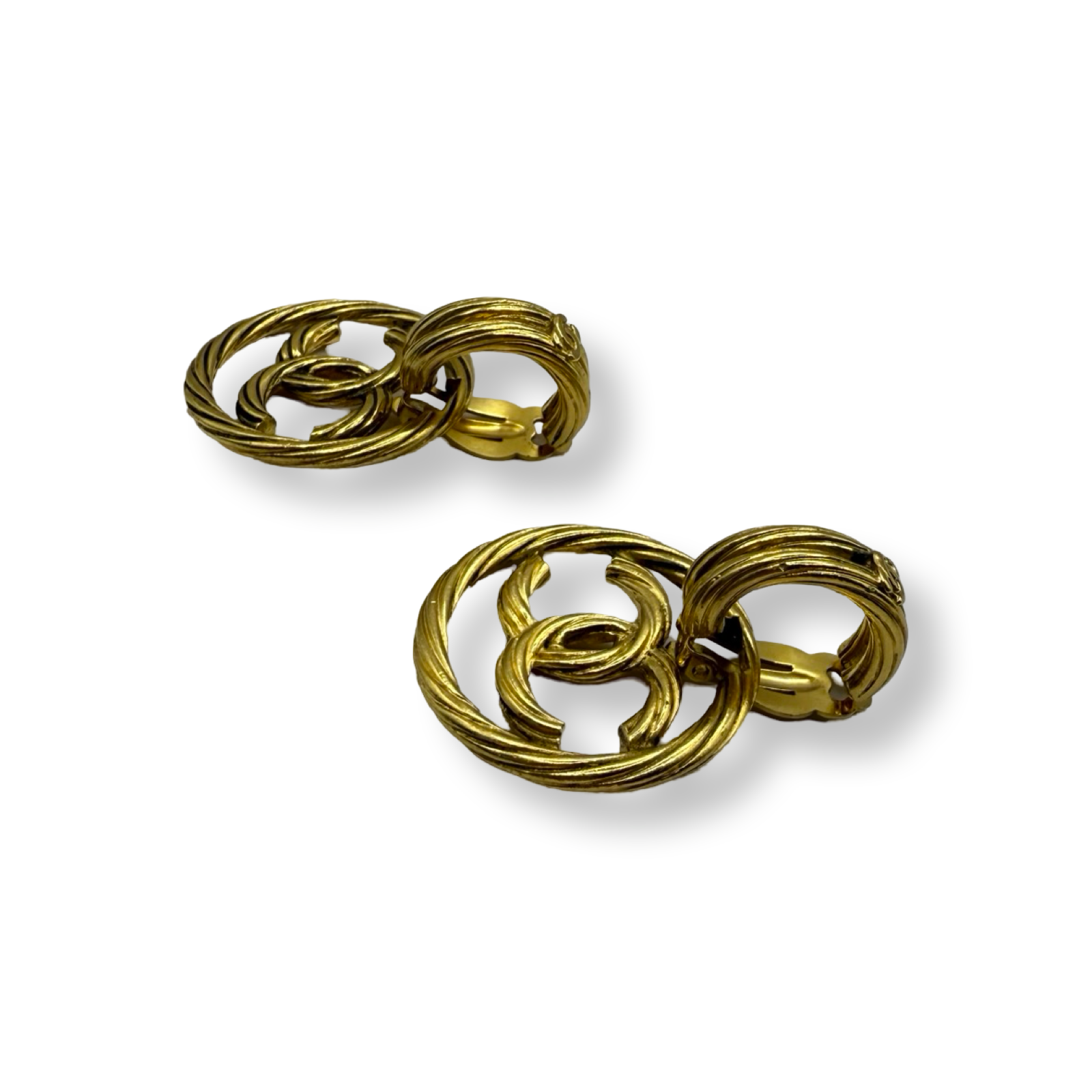 Chanel authentic vintage Gold twisted rope design dangle oversized cc earrings 