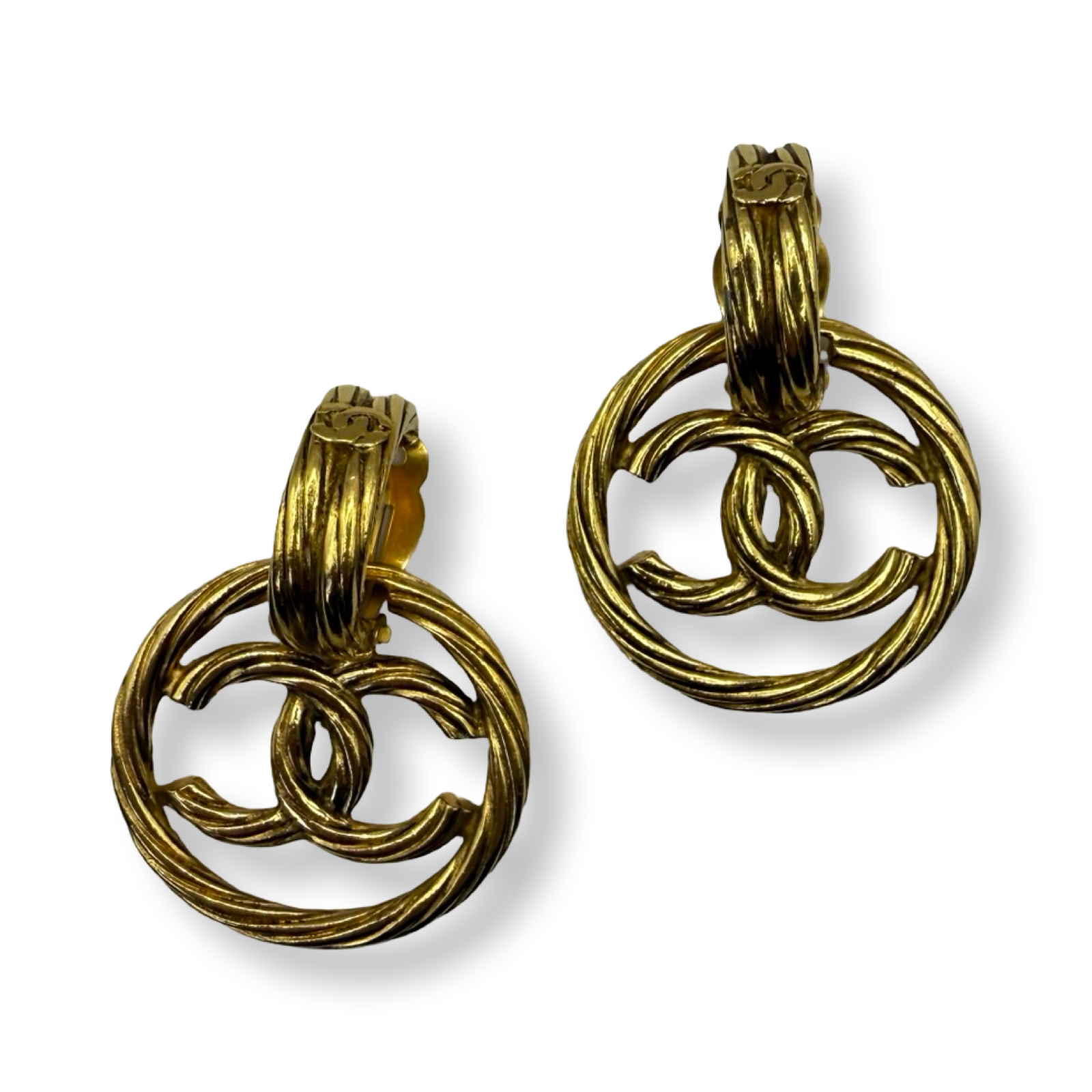 Chanel VIntage Authentic Gold CC dangle earrings oversized two way wear gold