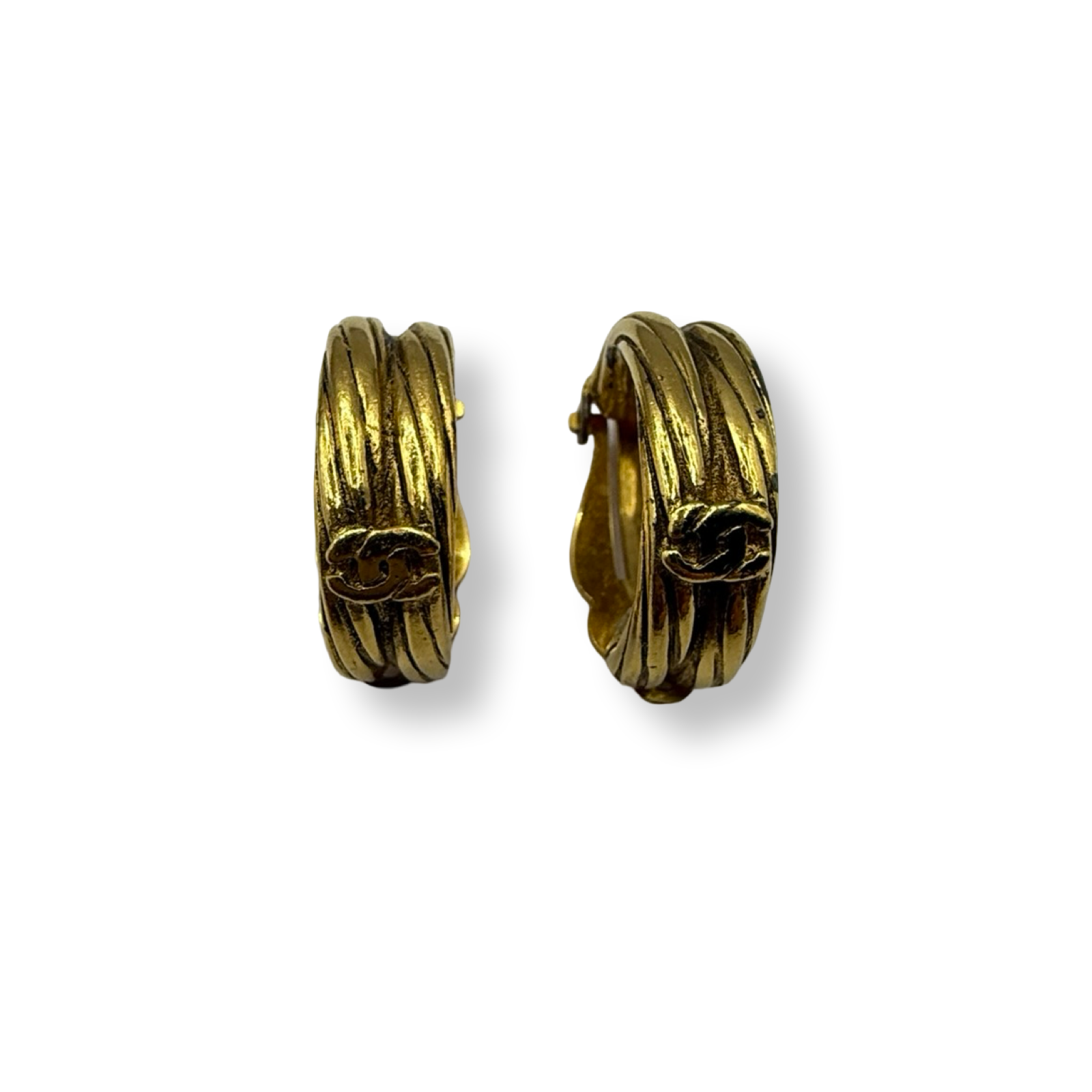 Chanel two way wear vintage gold earrings cc