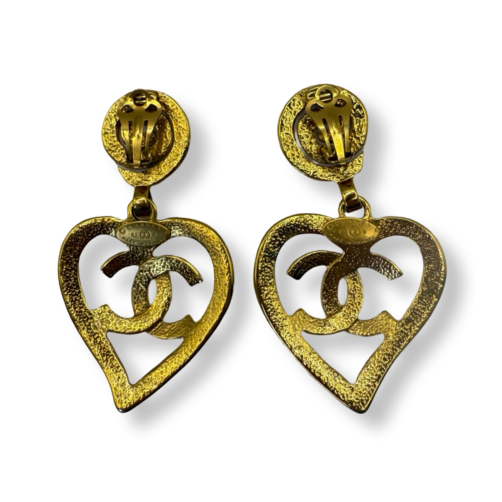 Chanel vintage barbie heart coco mark earrings oversized gold dangle