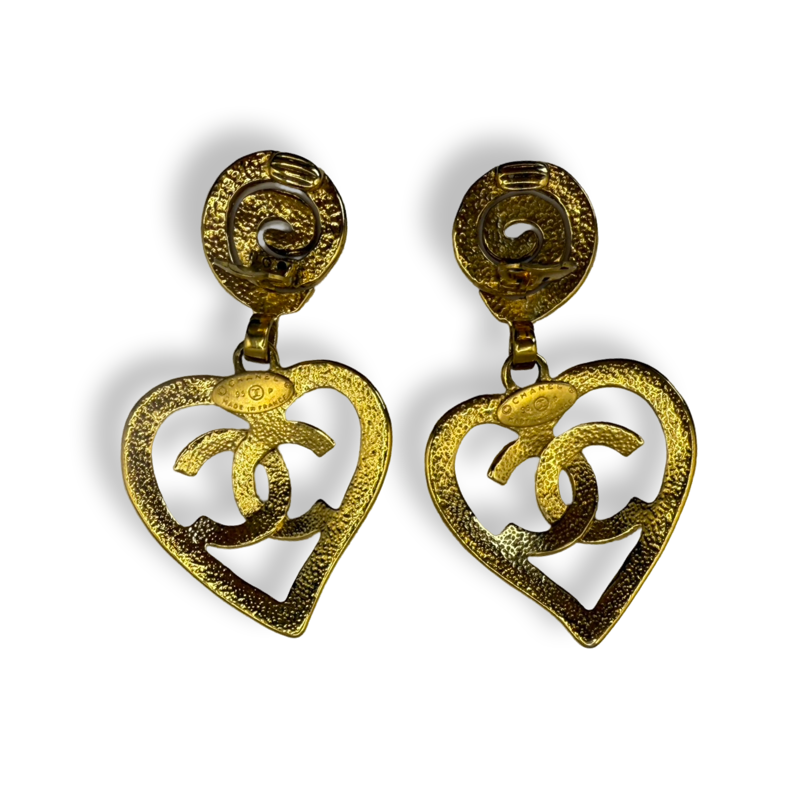 Chanel vintage 1995 heart oversized gold earrings