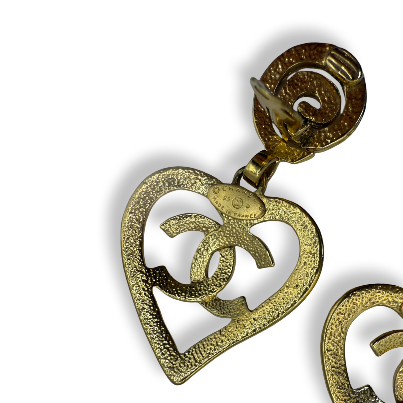 Chanel Vintage Coco mark heart shaped gold earrings oversized dangly