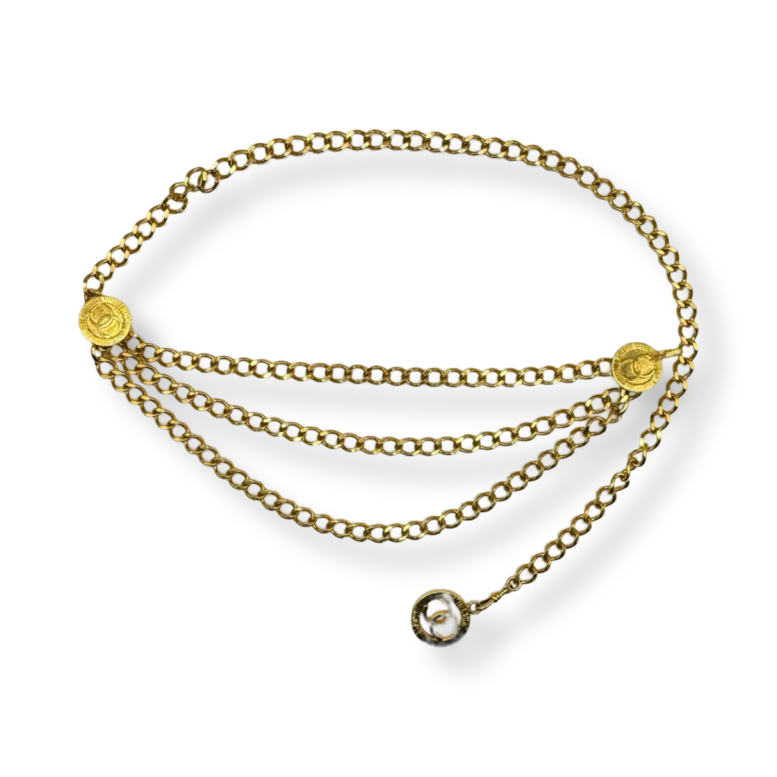 Chanel Vintage 80s curb Chain Belt Gold Triple CC charm