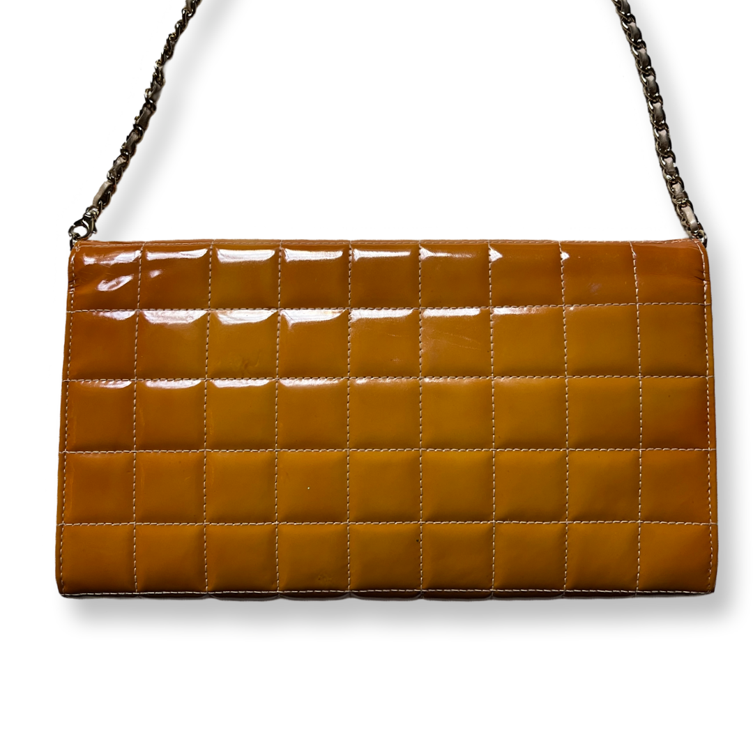 Chanel Authentic Vintage Chocolate Bar Patent Leather Bag with Chain