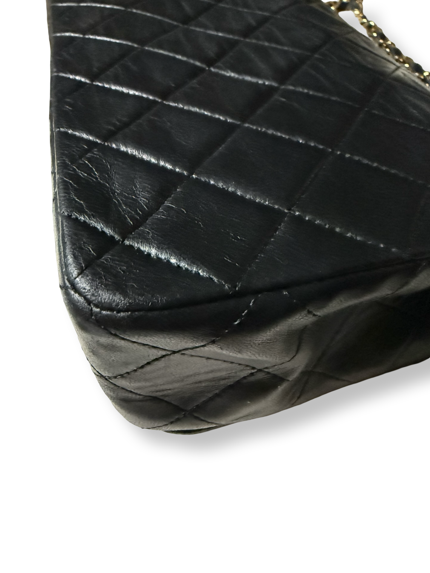 Chanel Vintage 1980s Classic Flap full single front flap black lambskin gold hardware authentic