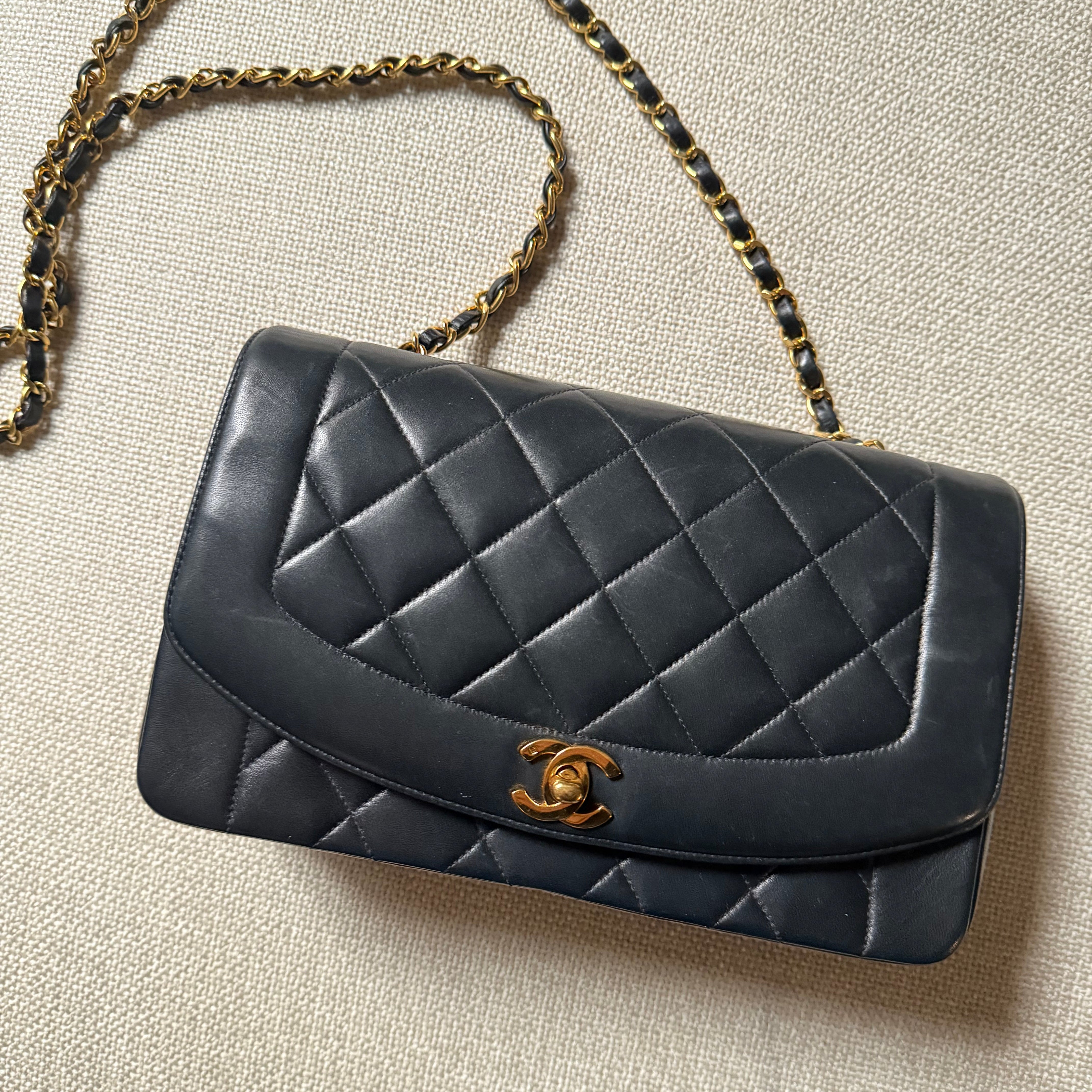 Chanel Vintage Diana Black Lambskin Medium Classic Flap Authentic