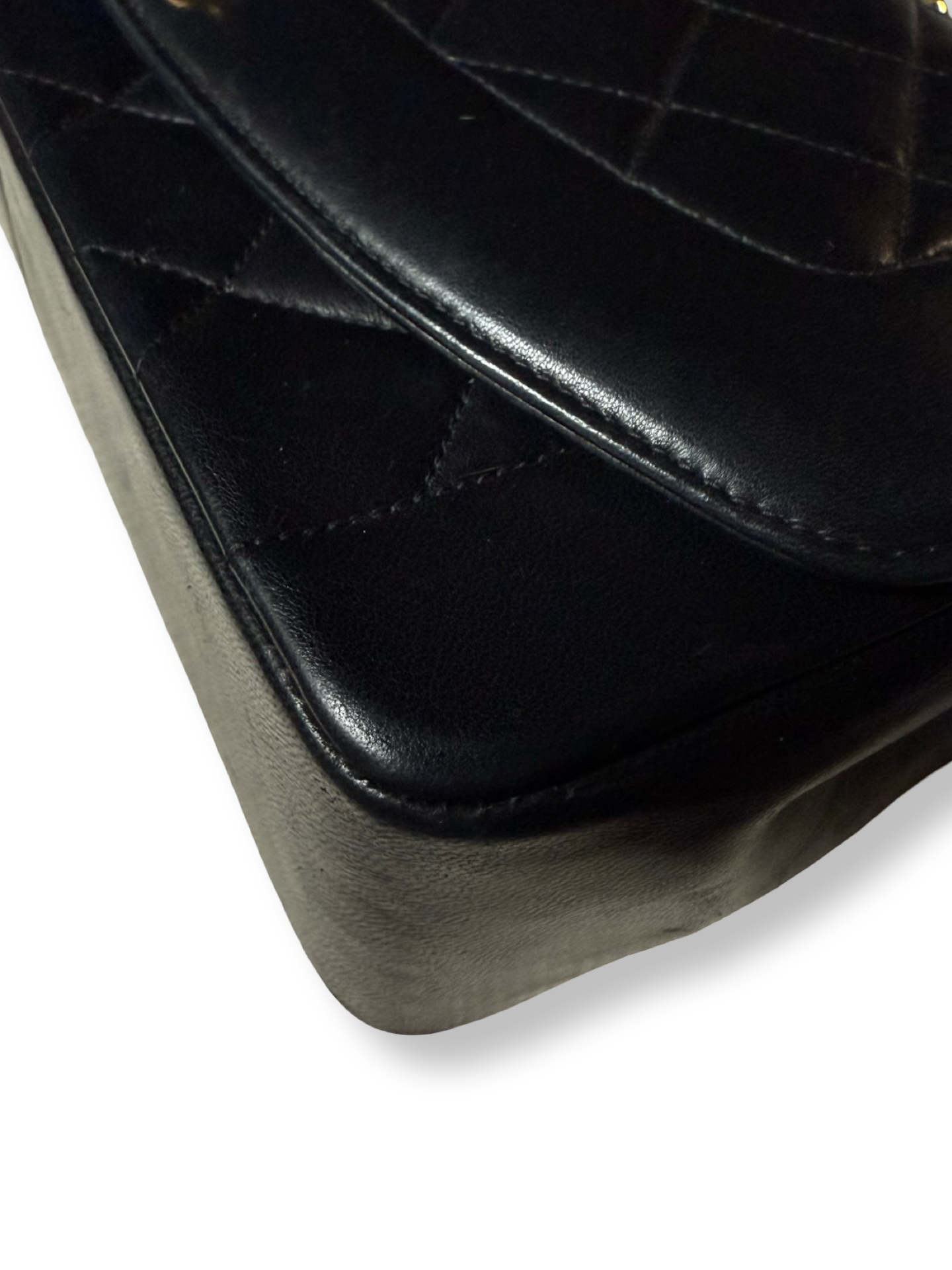 Vintage 90s Chanel Authentic Diana Flap bag medium Black Lambskin 24k Gold Hardware