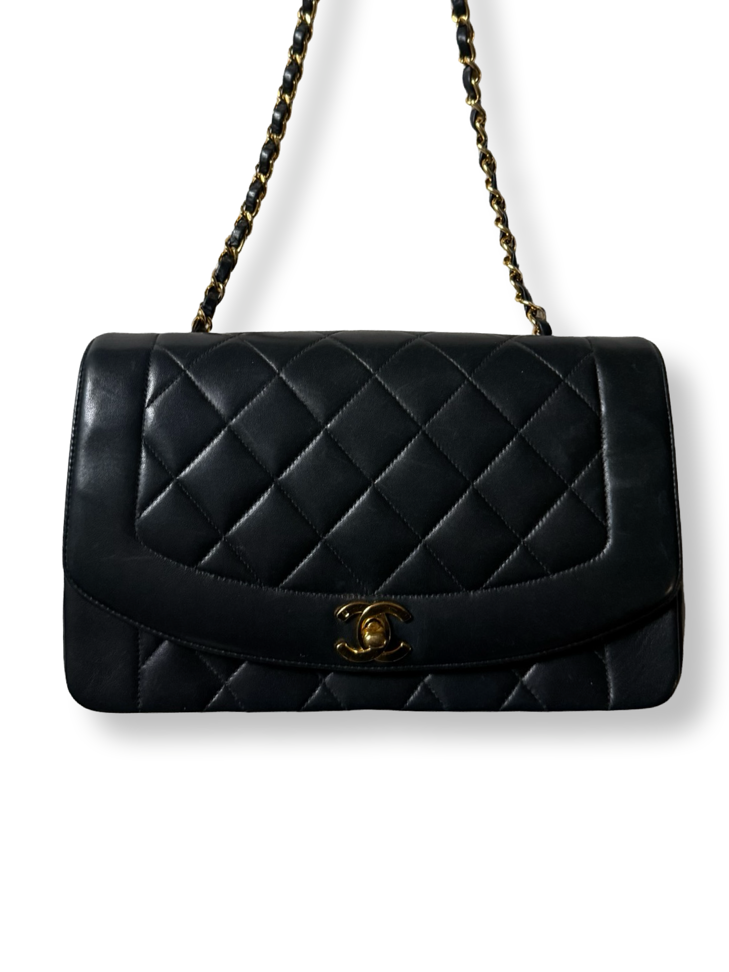 Chanel Vintage Authentic Diana Flap Classic Black Lambskin & 24k gold Plated hardware