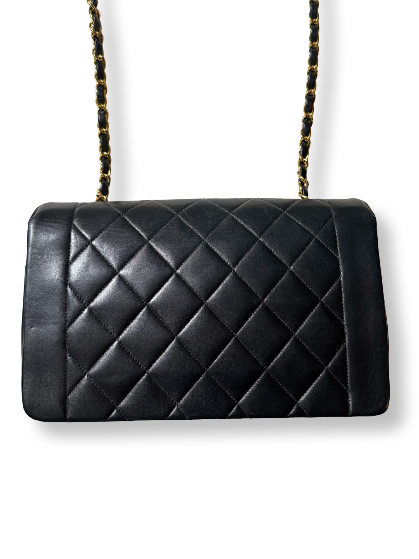 Chanel Vintage Diana Classic Flap Black Medium lambskin authentic 1990s
