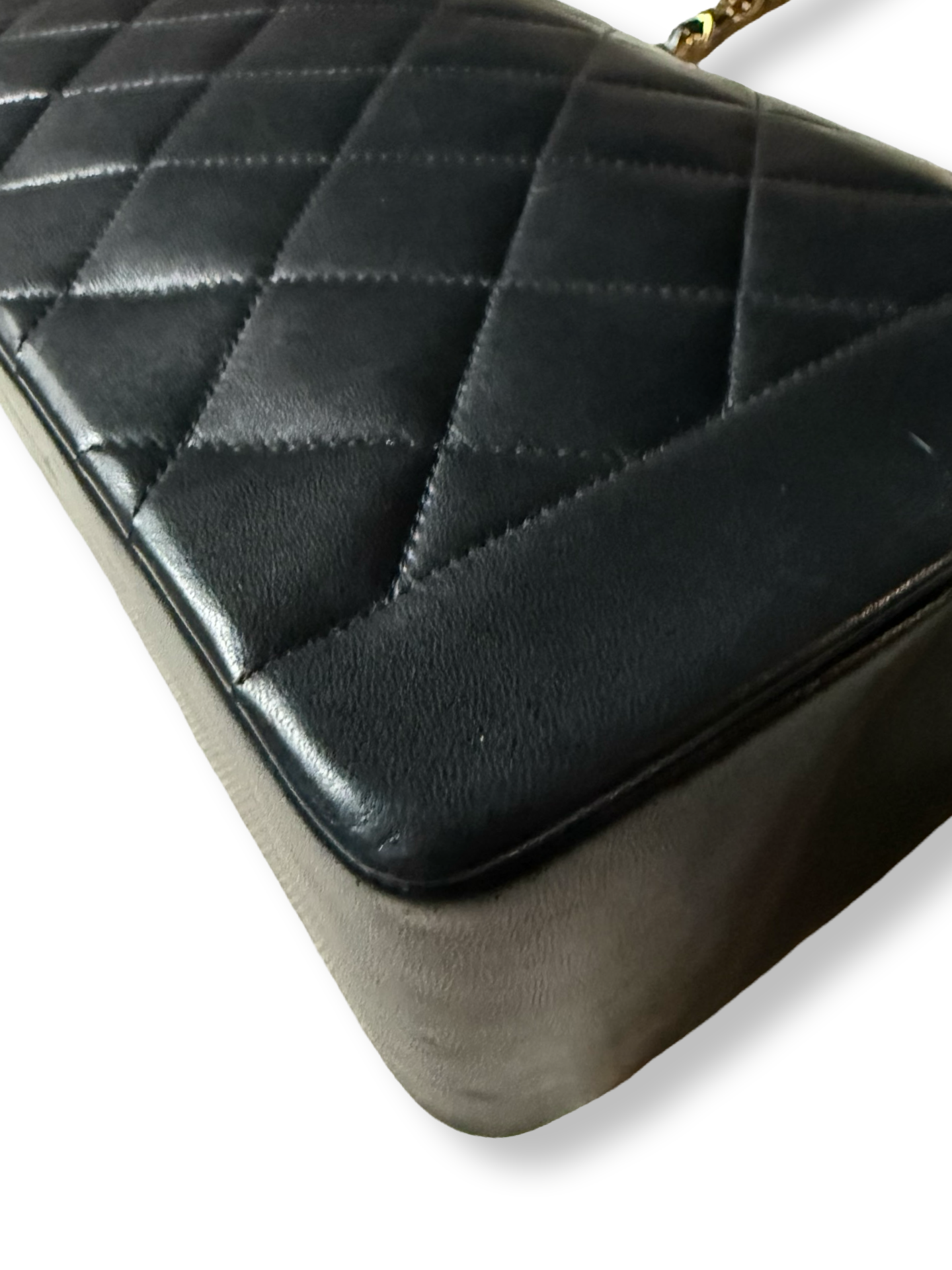 Vintage 90s Chanel Authentic Diana Flap bag medium Black Lambskin 24k Gold Hardware