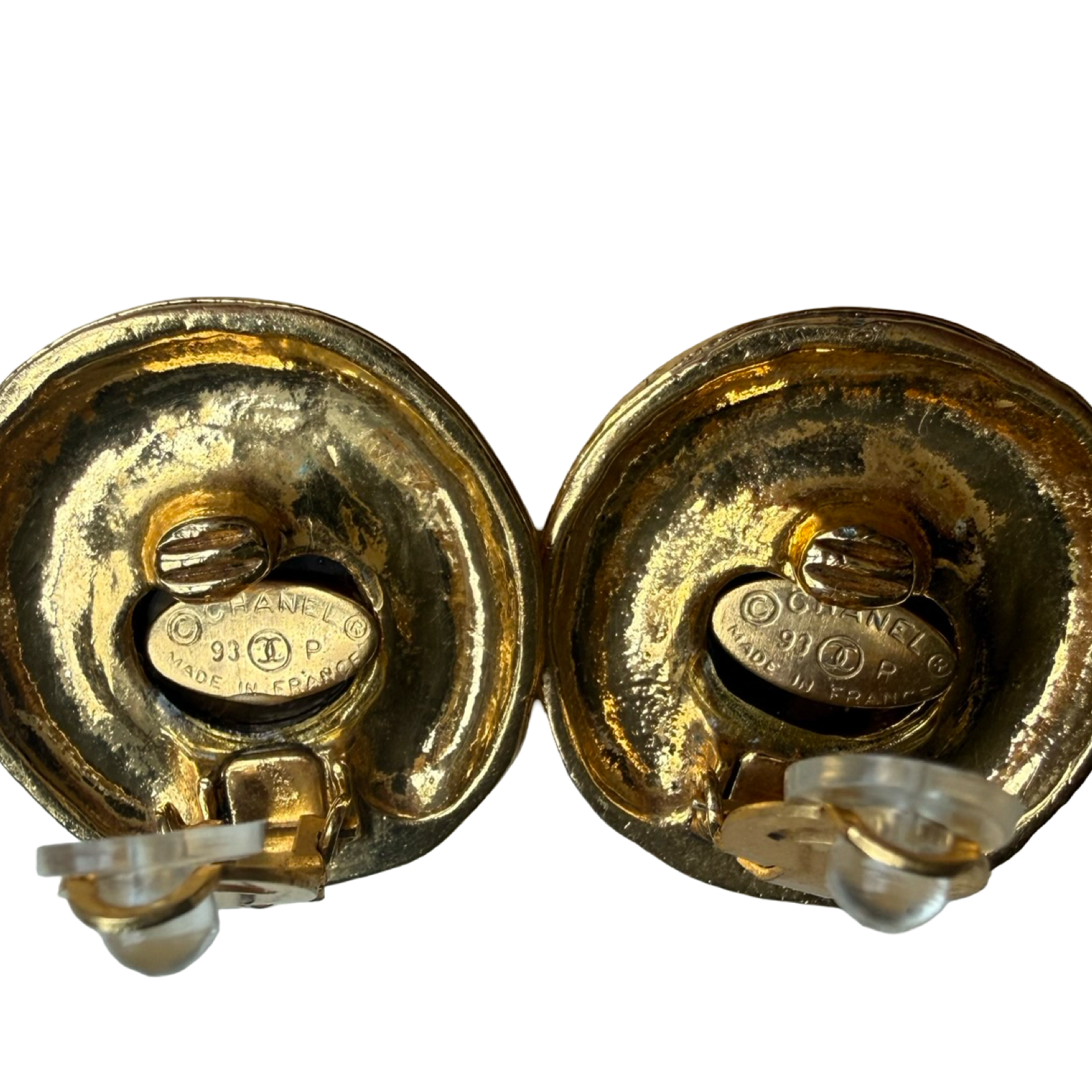 Chanel Vintage Faux Tiger Eye Stone Earrings