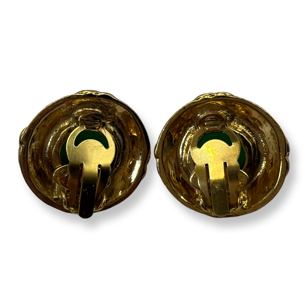 vintage chanel authentic earrings gold and green gripoix vintage 93
