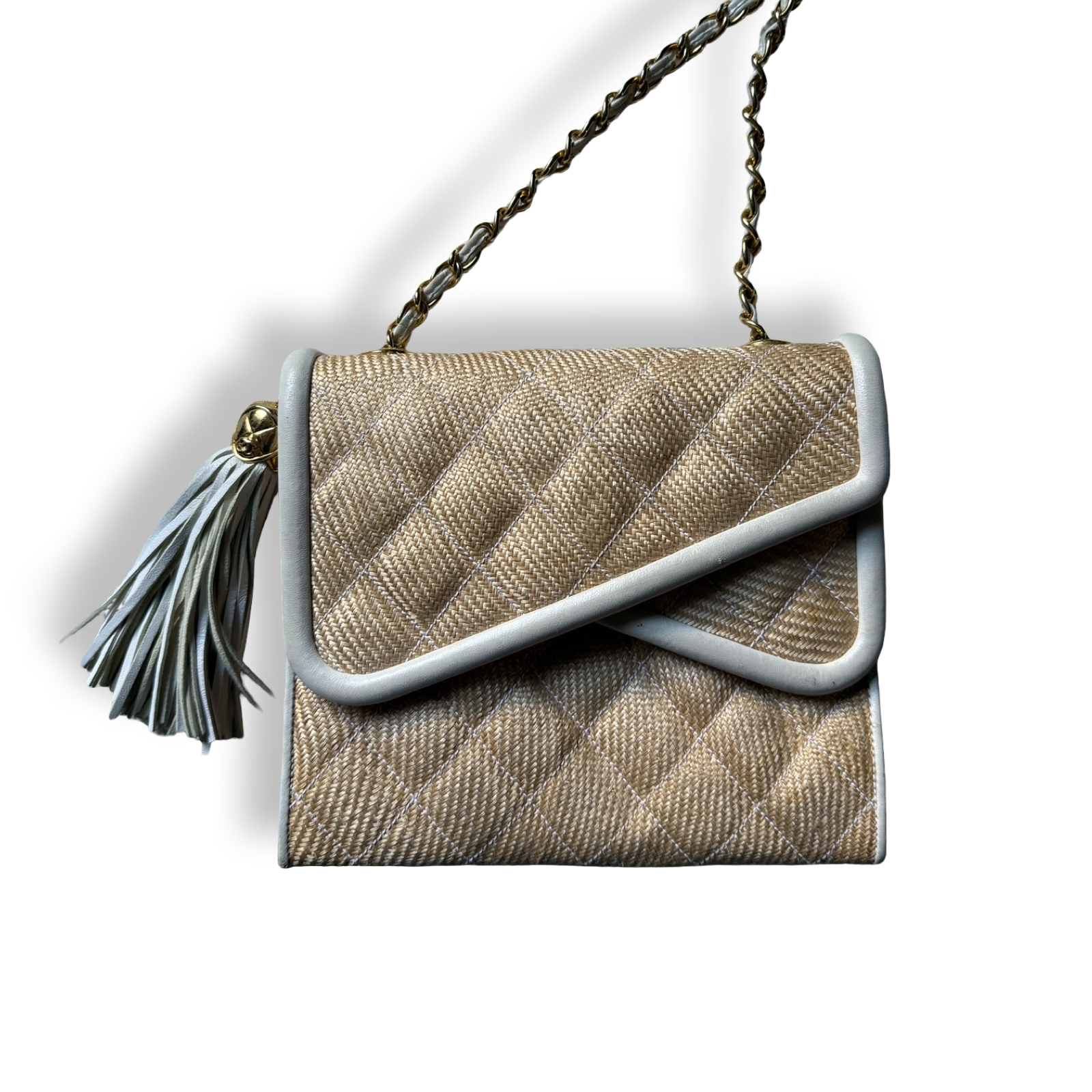 Chanel Vintage Raffia Tassel Double Flap