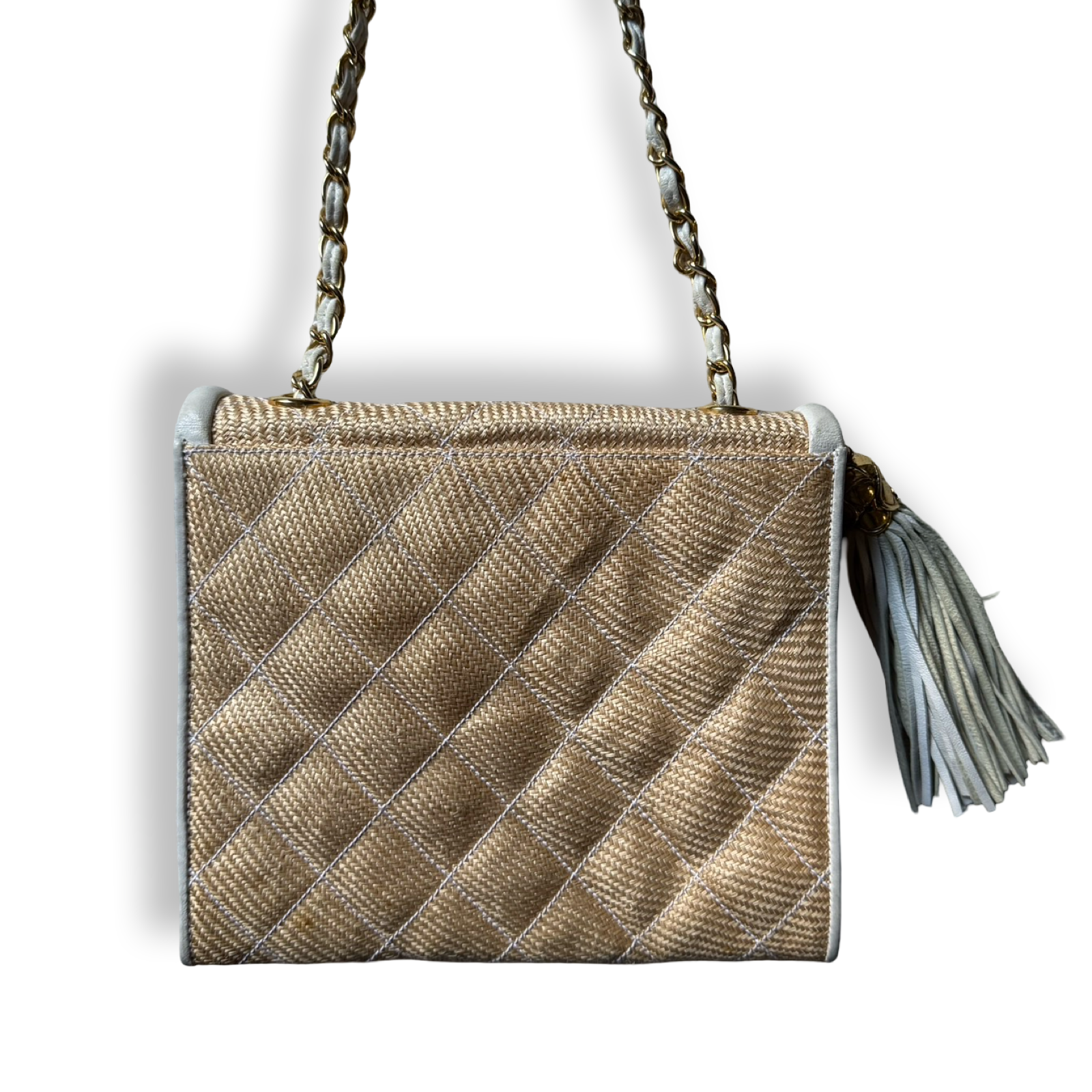 Chanel Vintage Raffia Tassel Double Flap