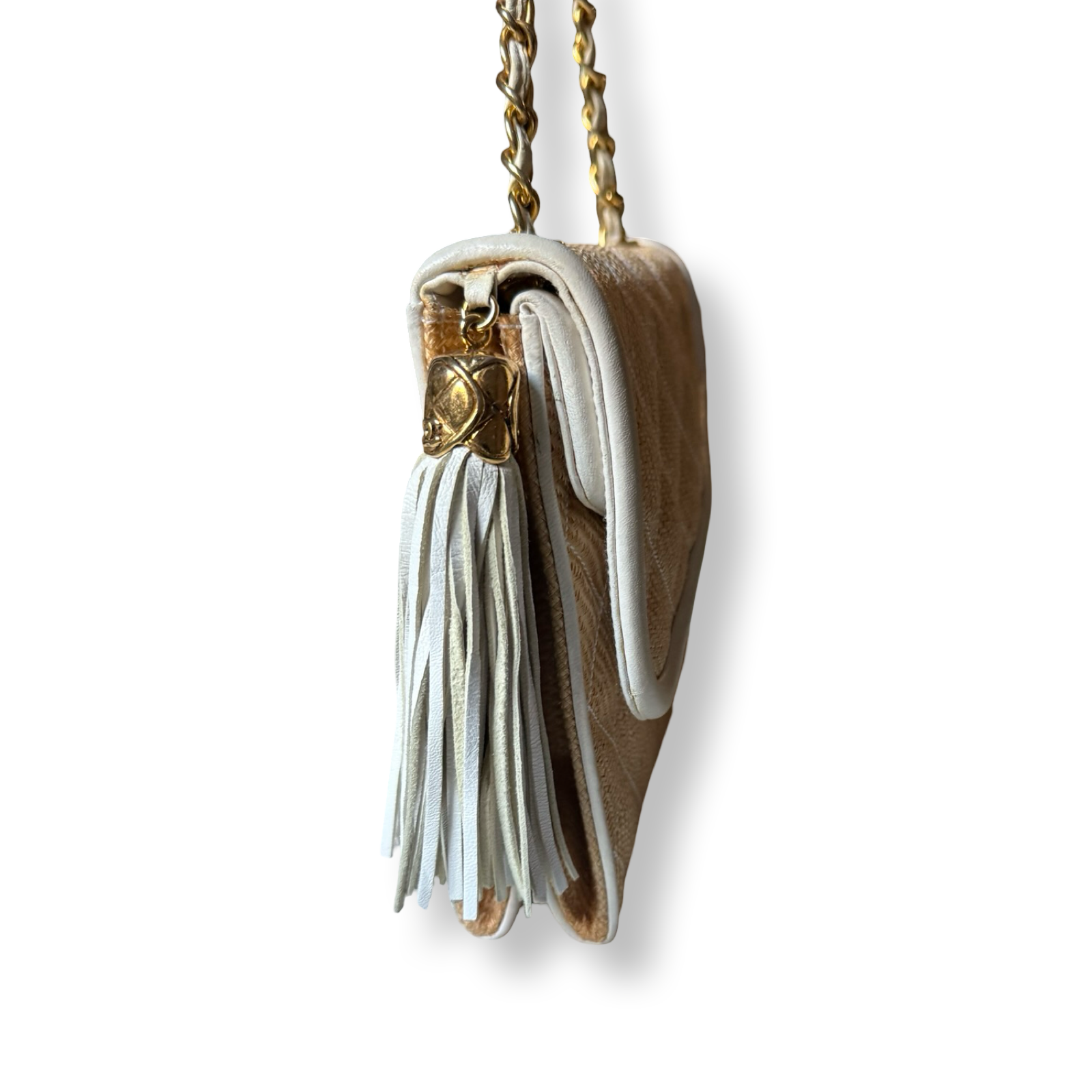 Chanel Vintage Raffia Tassel Double Flap