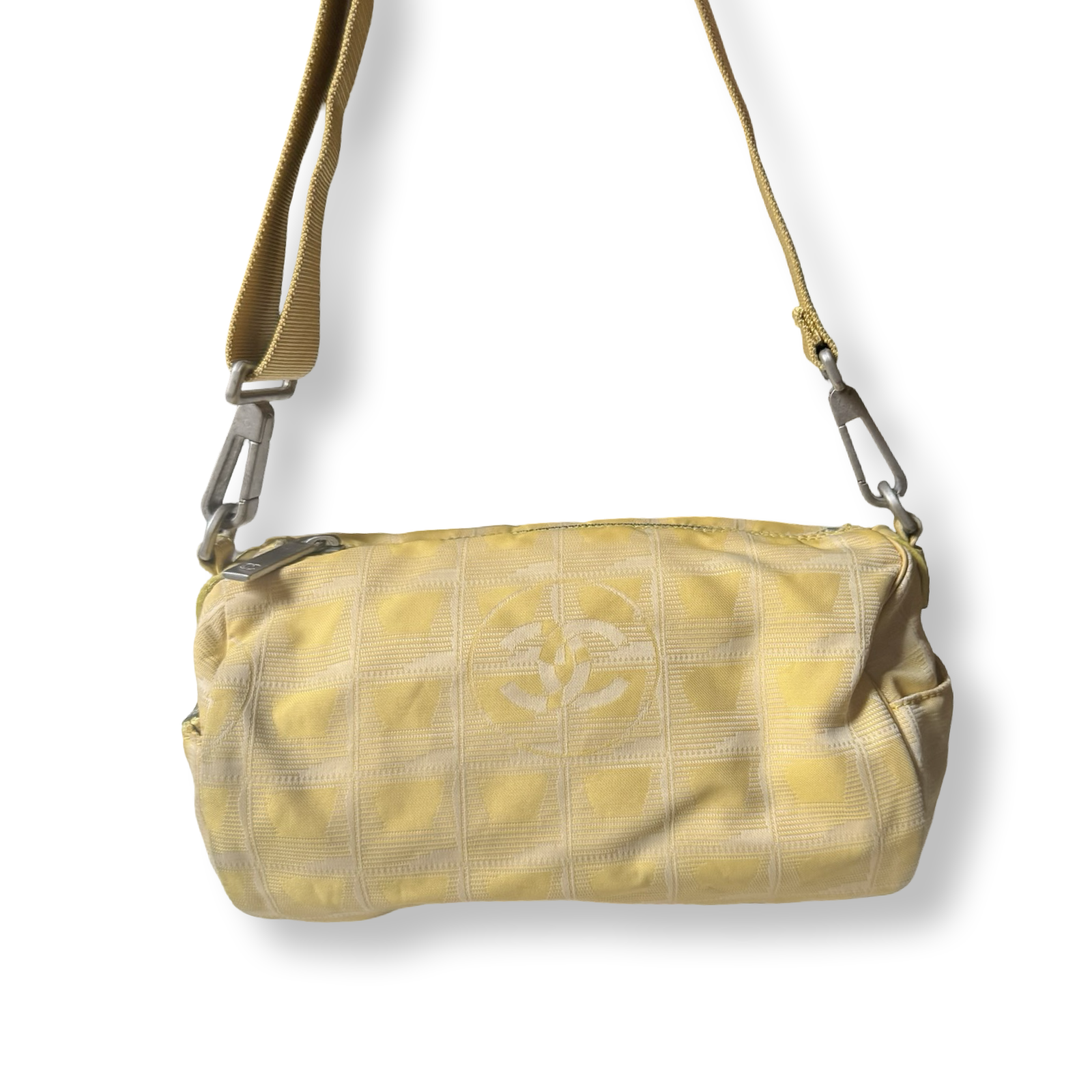 Chanel Vintage Travel Line Barrel Shoulder Bag Yellow 2000s Y2K style sporty authentic