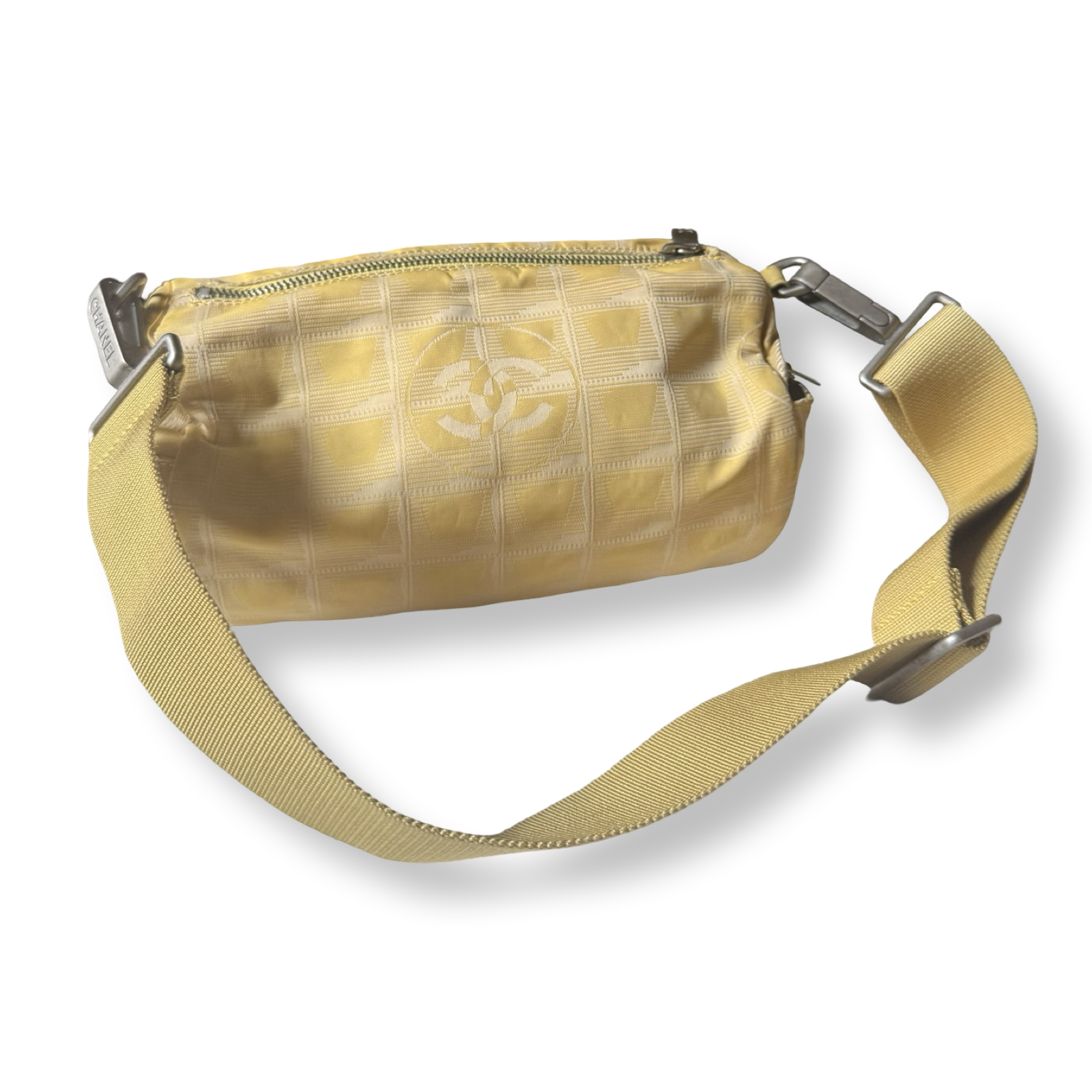 Chanel Vintage Travel Line Barrel Shoulder Bag Yellow 2000s Y2K style sporty authentic