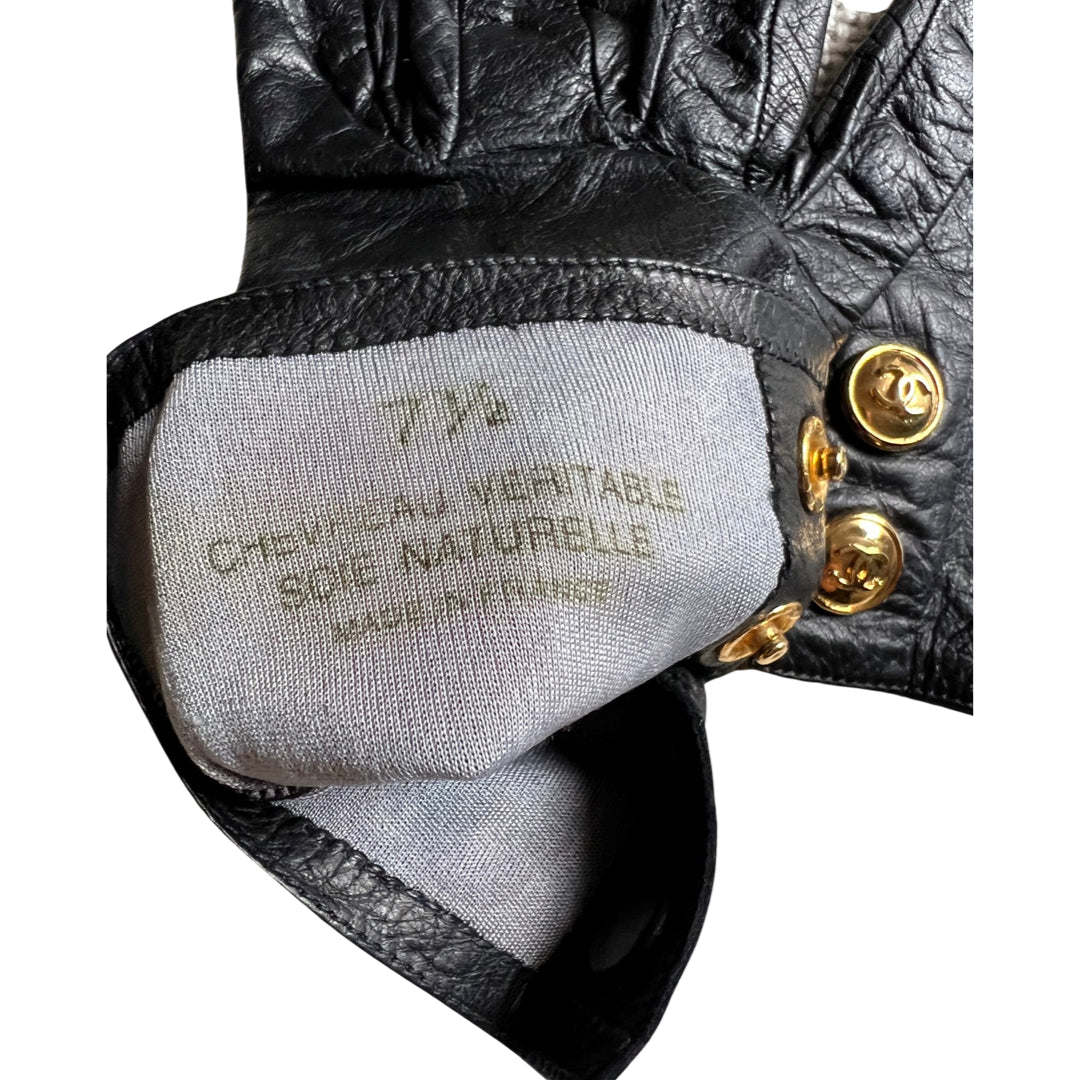 chanel leather gloves black leather