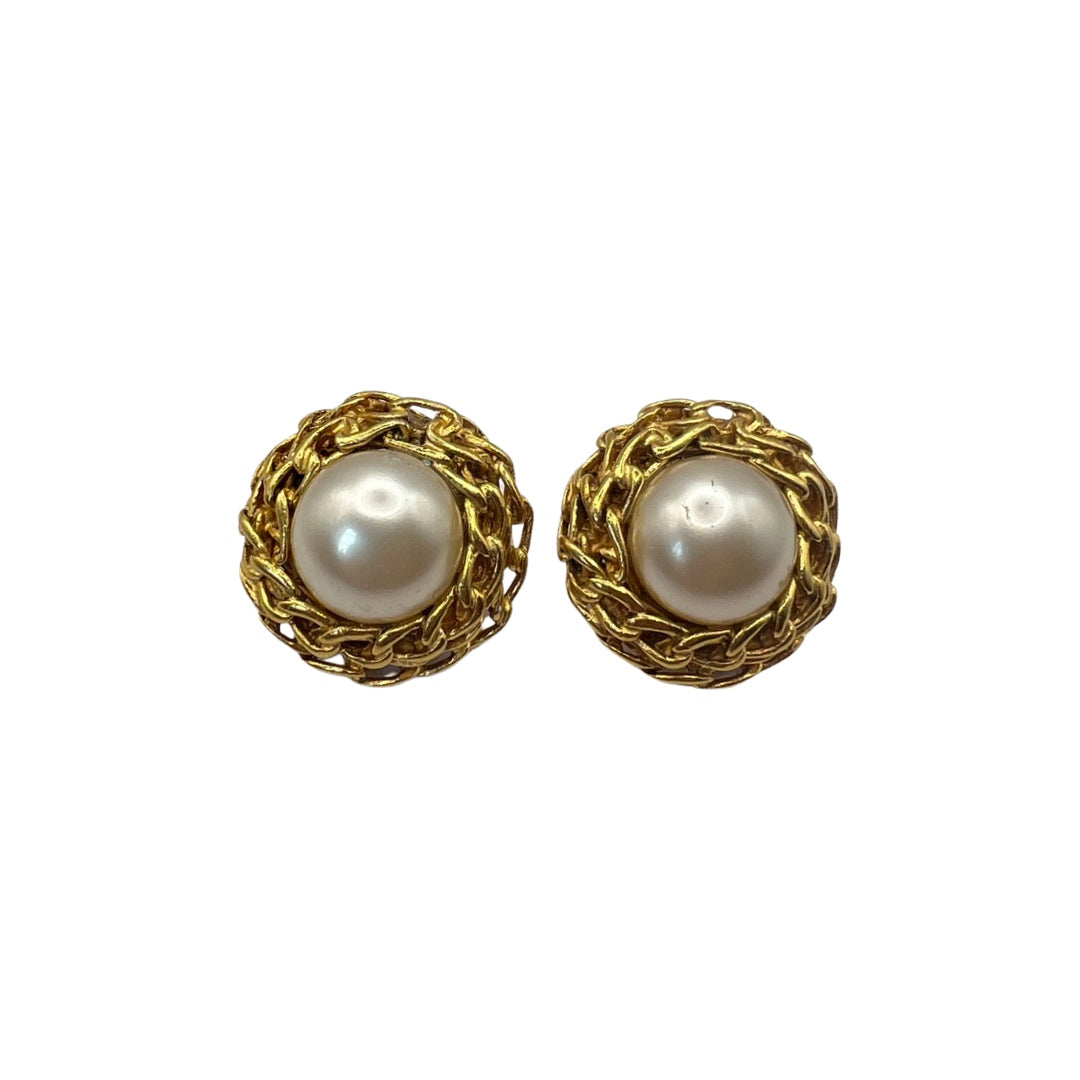 Chanel vintage pearl & chain stud earrings