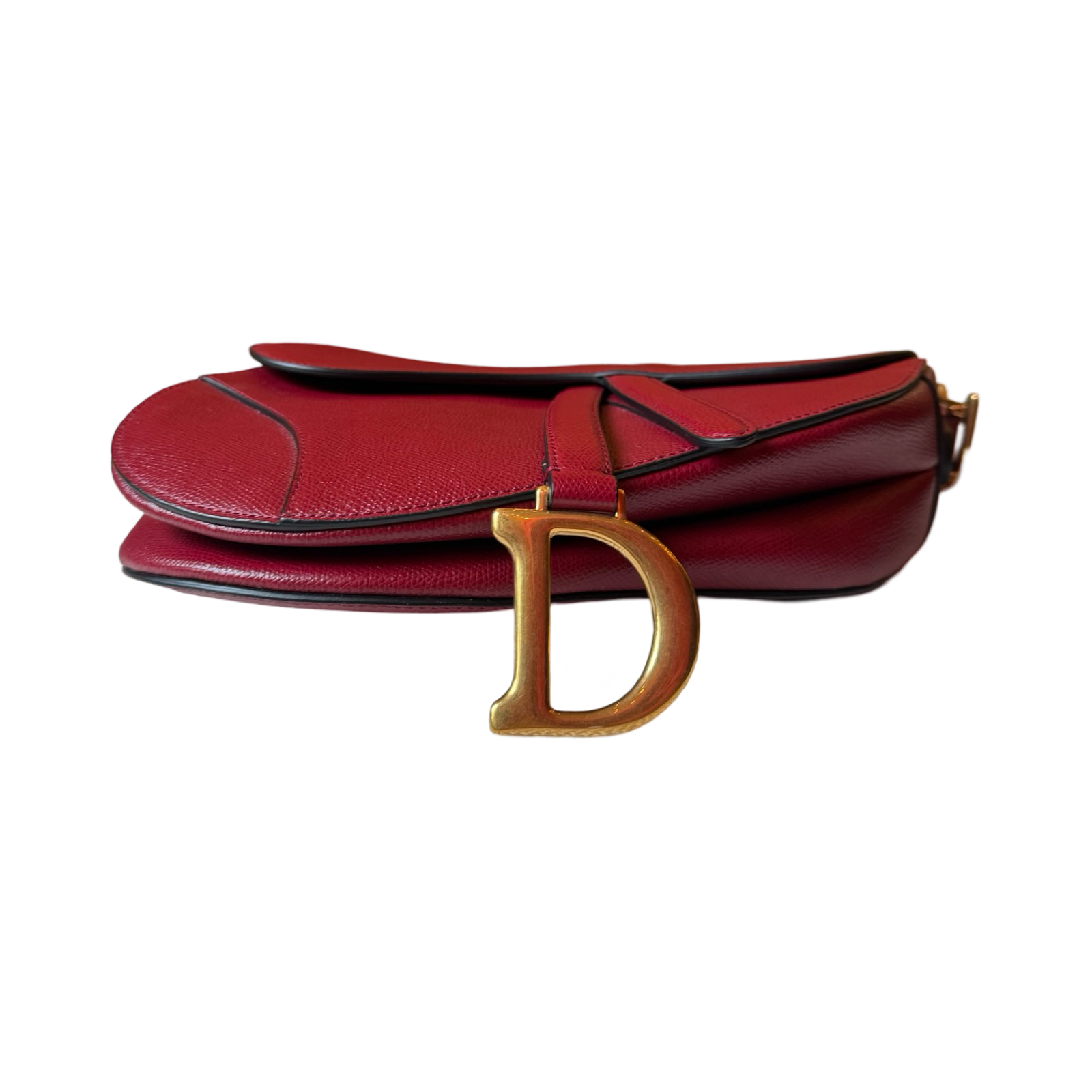 like new dior red textured leather saddle bag gold hardware authentic