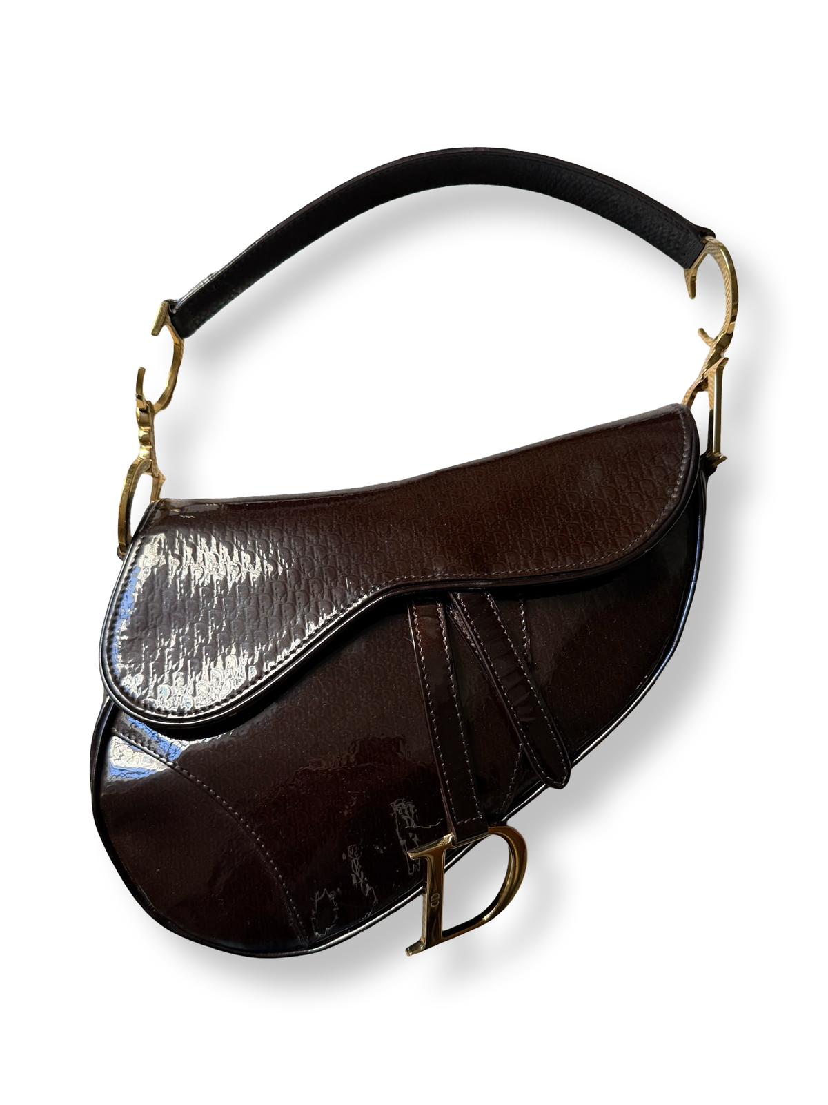 Christian Dior Vintage 2000 Brown Patent Leather Saddle Bag original authentic Dior saddle fall winter 2000 collection y2k fashion vintage 00s