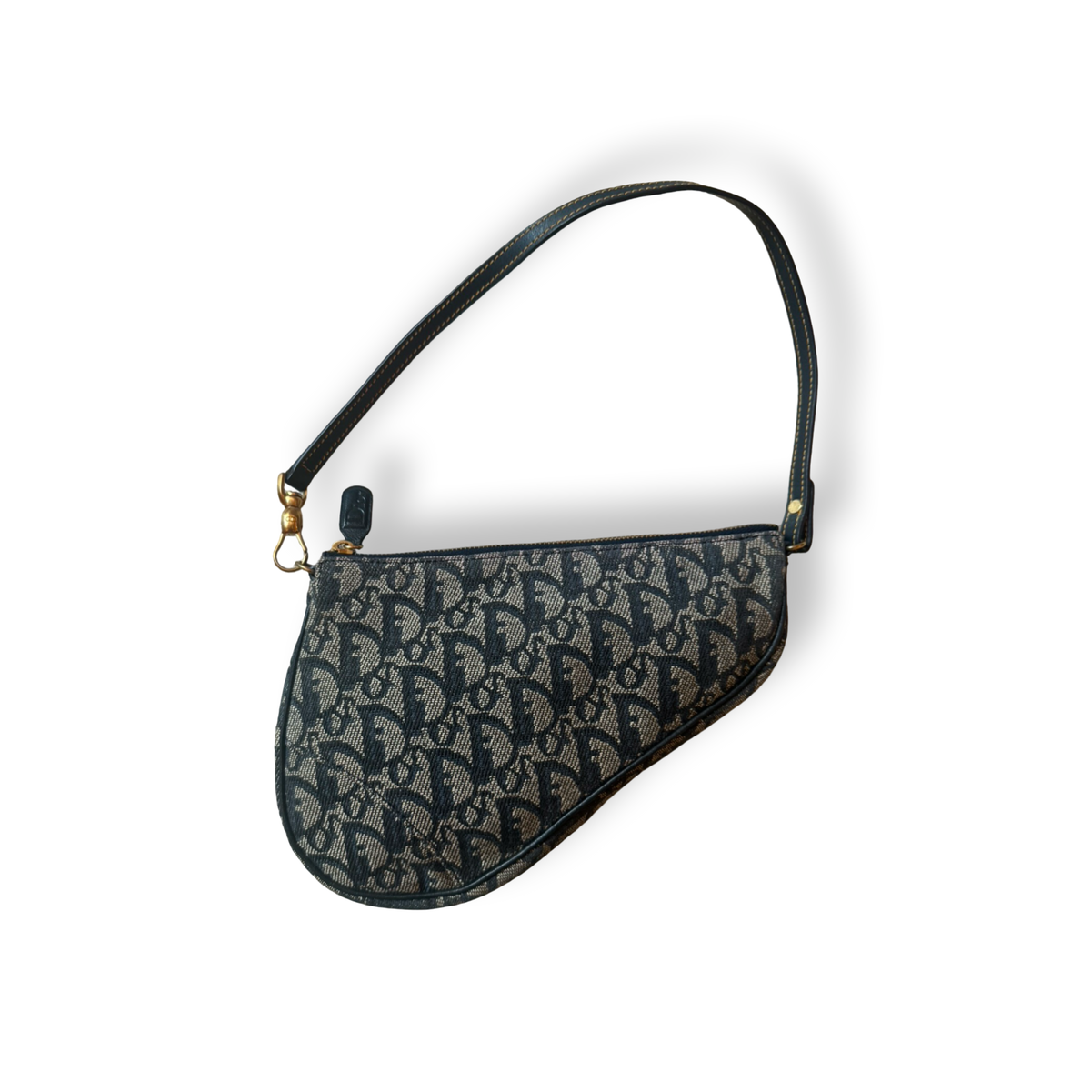 Christian Dior Vintage 2002 Navy Trotter Signature Saddle Bag  authentic John Galliano era 