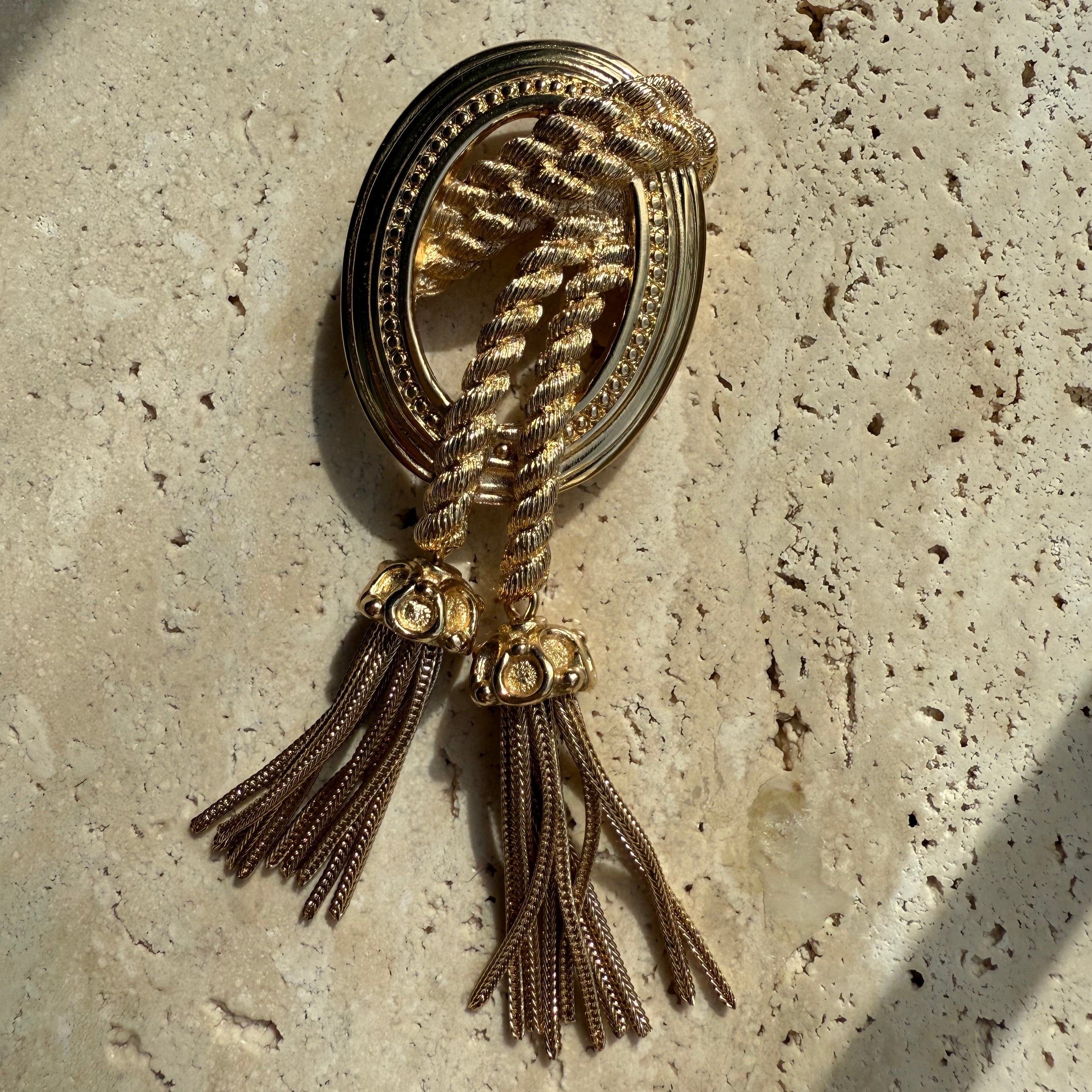 Christian Dior Vintage 60s Gold Brooch Pin with Tassels Authentic 
