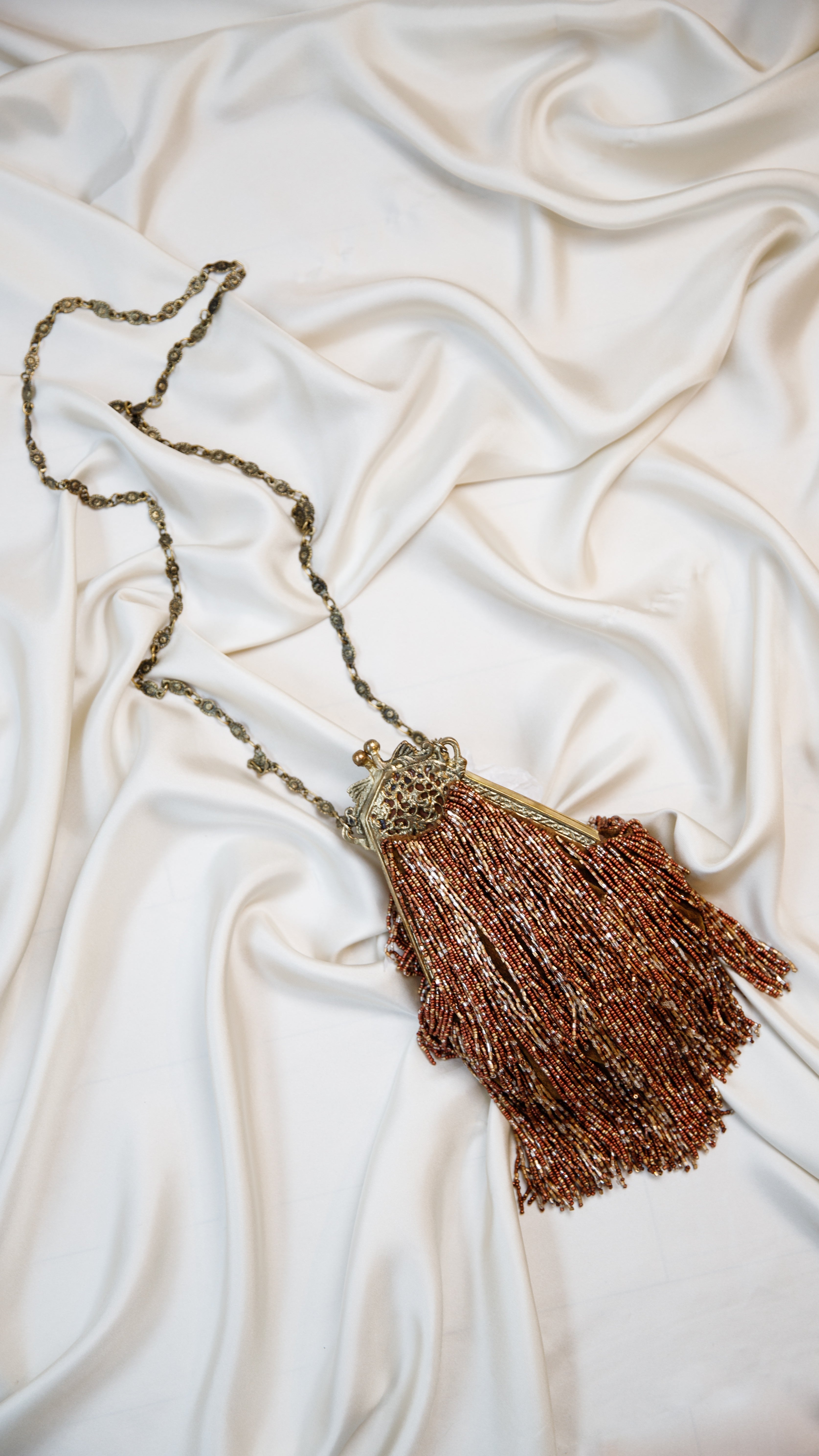 Hand made vintage inspired one of a kind fully beaded fringe evening bag Island to East Side X the Vintage New Yorker