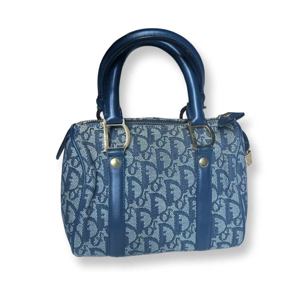 Navy Christian Dior classic Trotter boston handbag mini size authentic