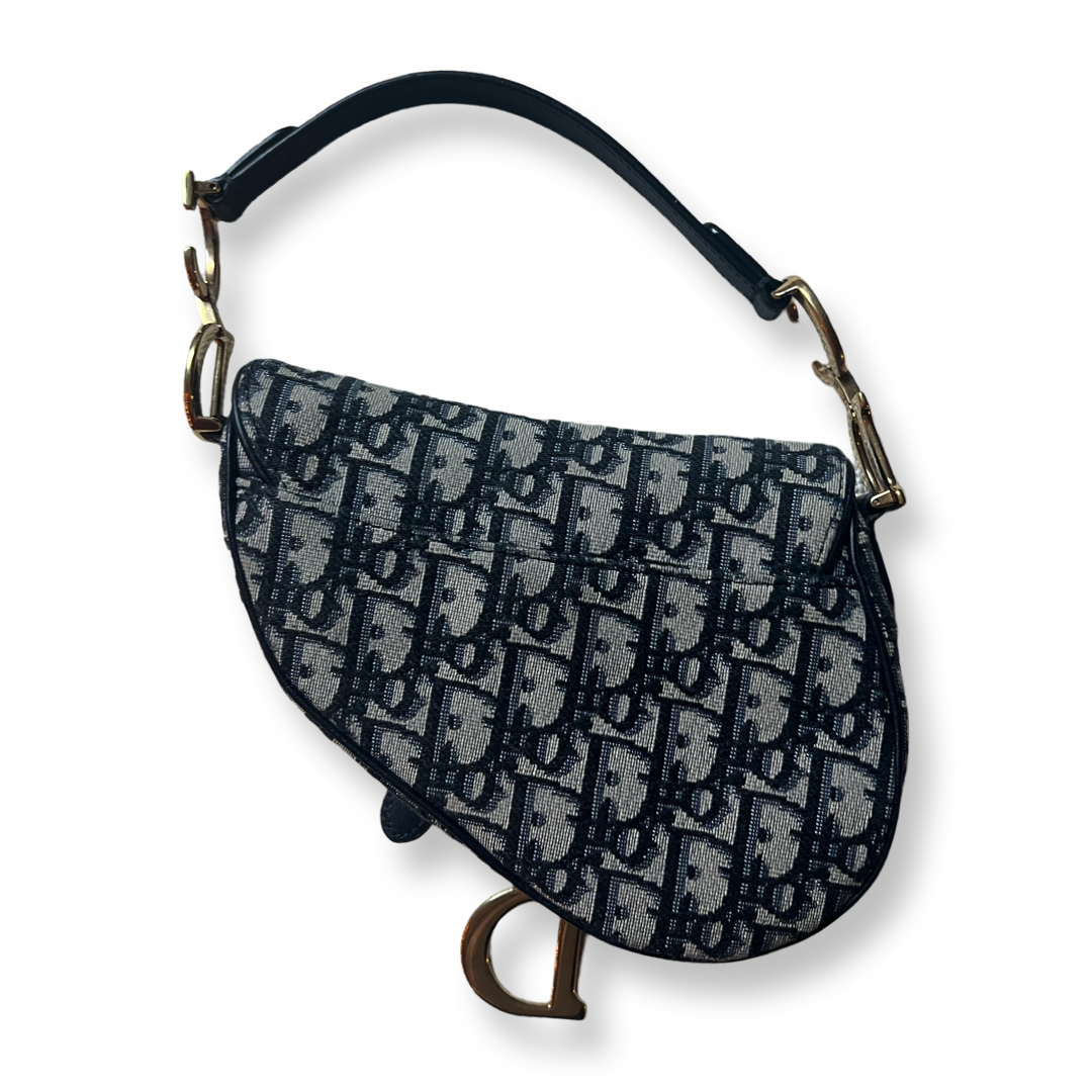 Christian Dior Saddle Bag Mini Trotter Print canvas blue authentic