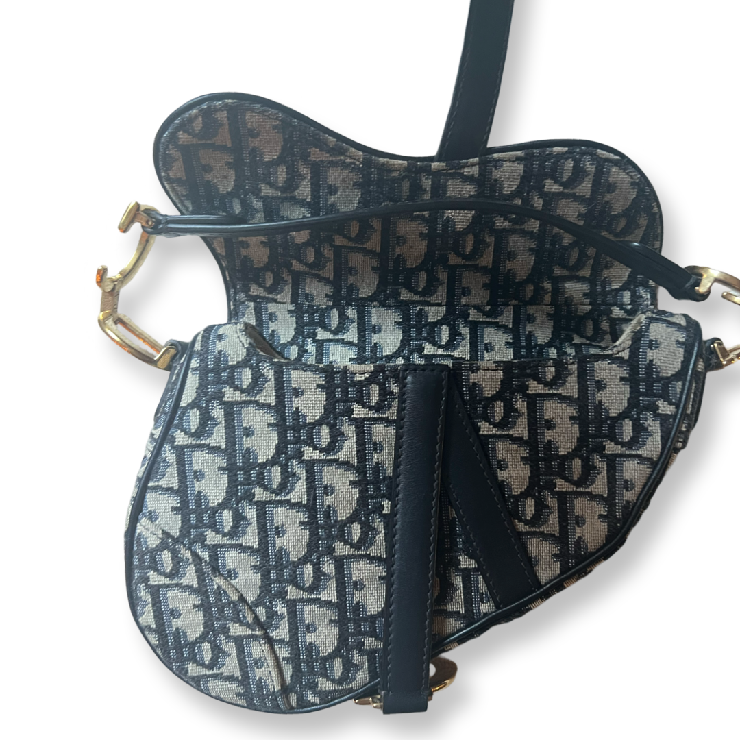 Christian Dior Saddle Bag Mini Size Oblique canvas blue authentic