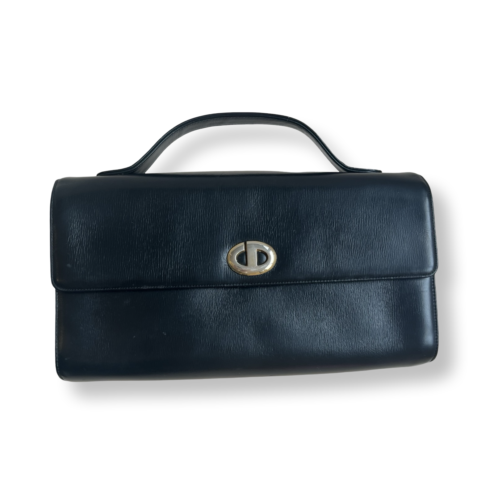 Christian Dior vintage black top handle bag calfskin leather 