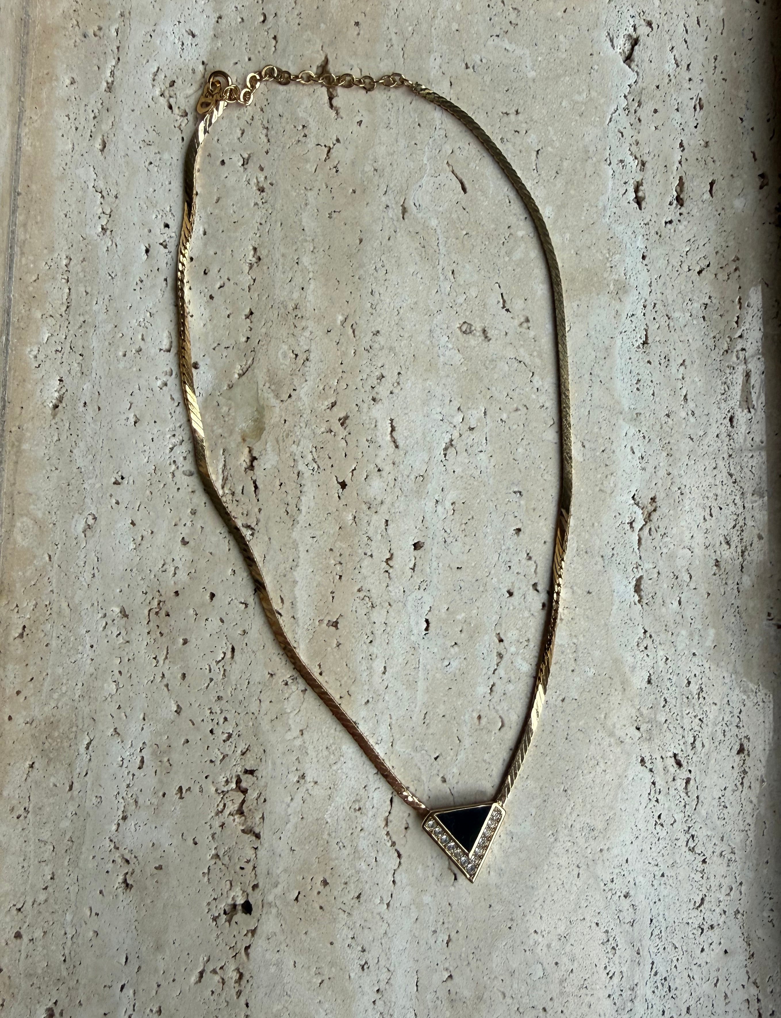 Christian Dior Vintage Authentic gold plated snake chain with black enamel & crystals pendant.  