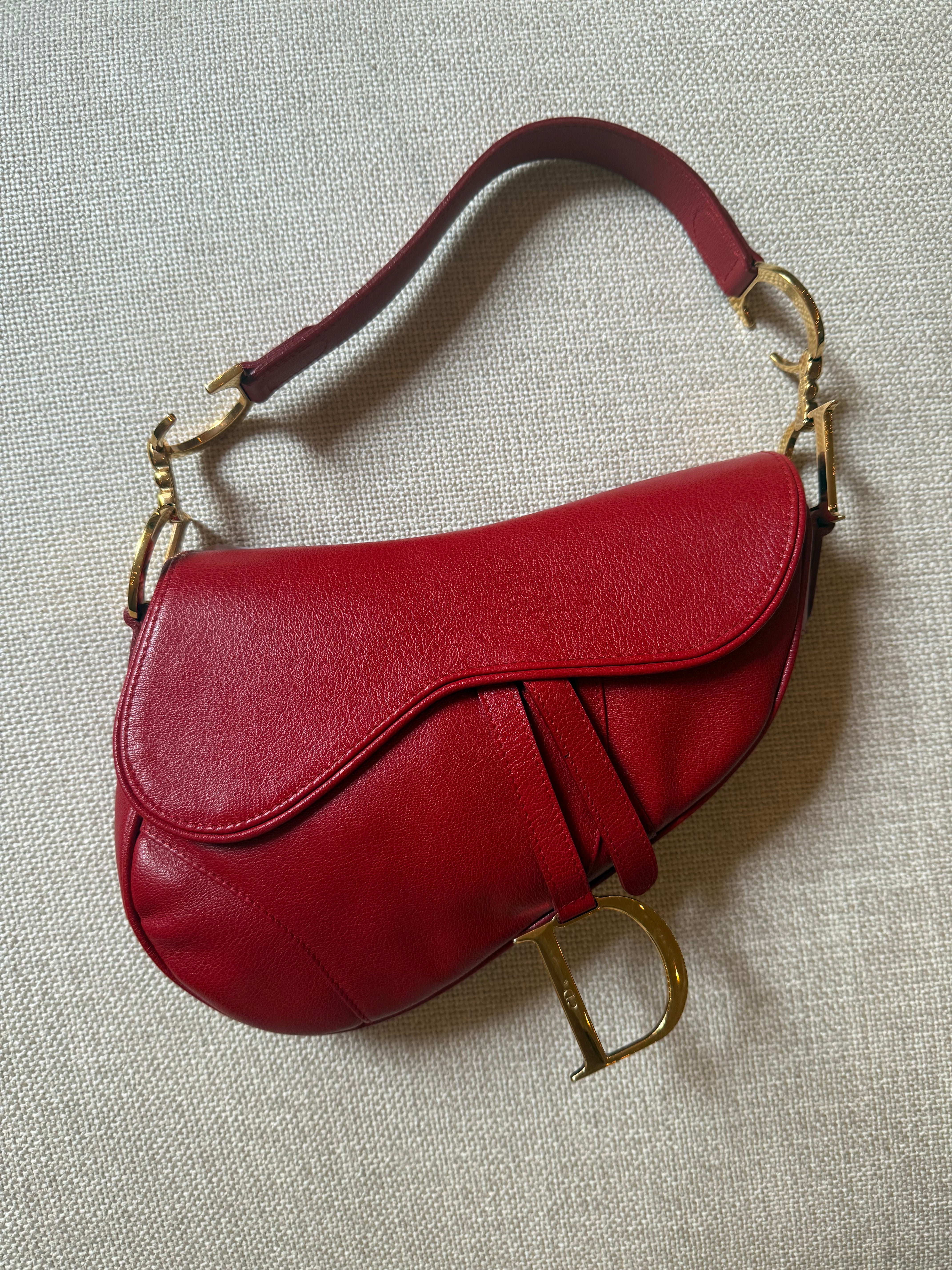 Christian Dior Vintage 2001 Red Saddle Bag Authentic Leather Original