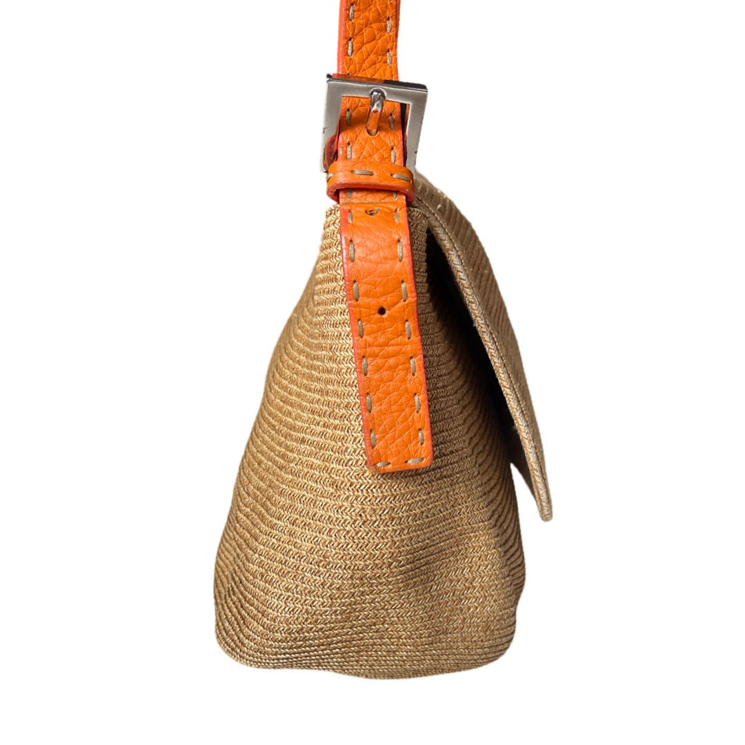Fendi Baguette Raffia with Orange Leather