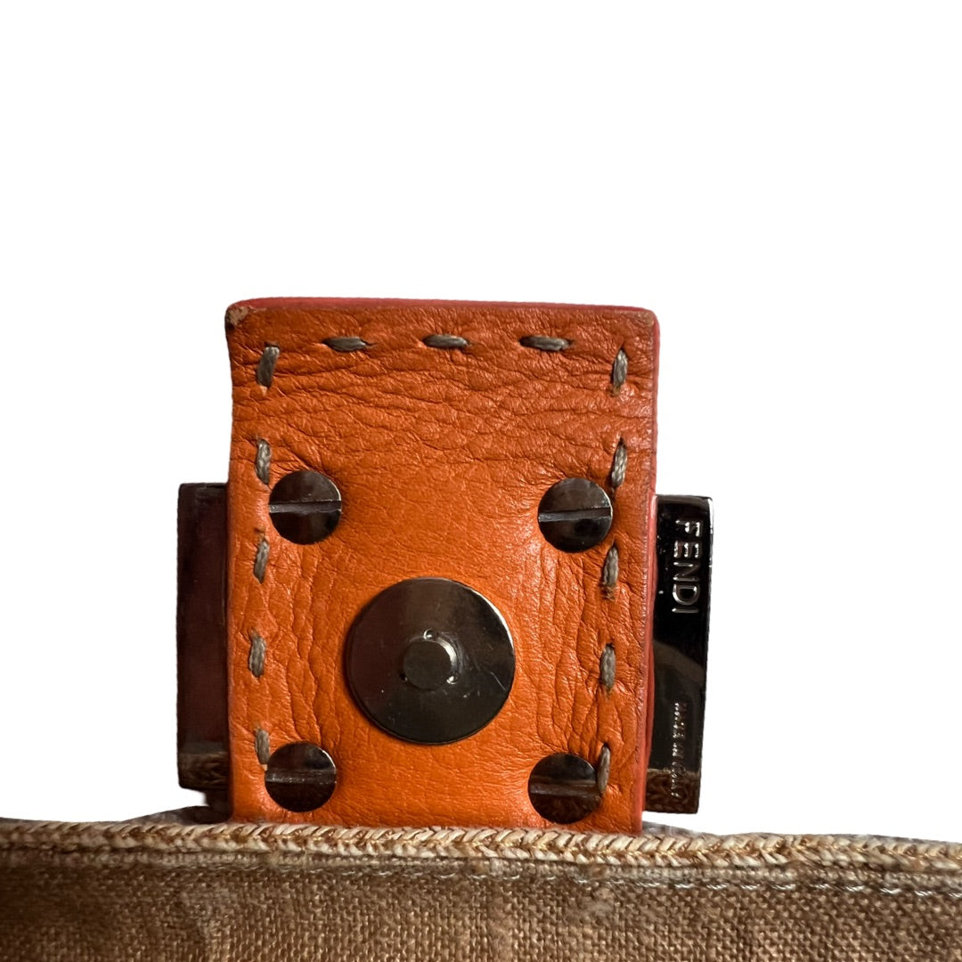 Fendi Baguette Orange Leather & Woven