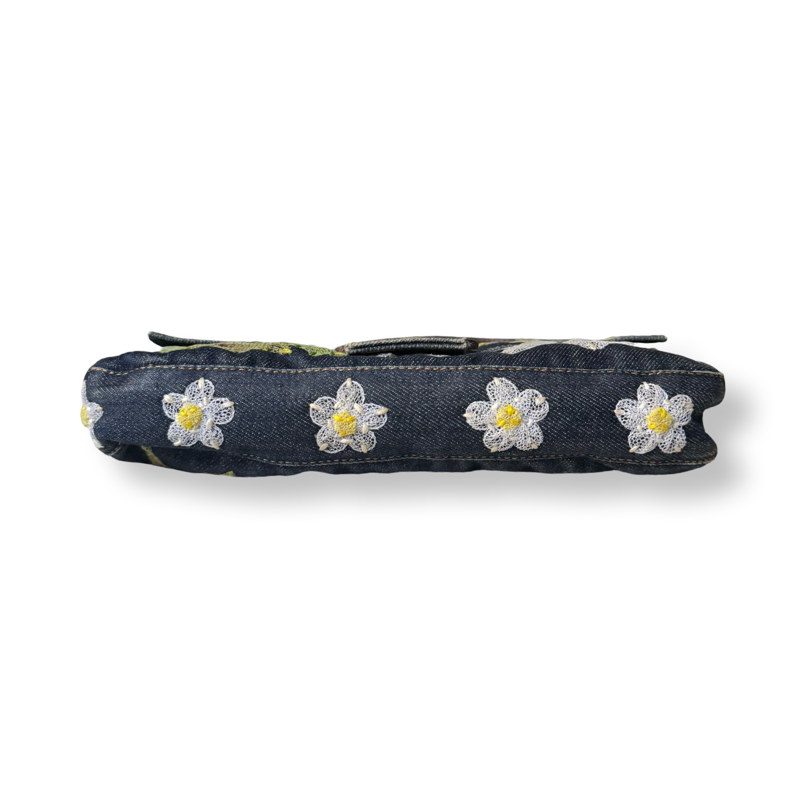 Fendi Denim Floral Embroidered Baguette