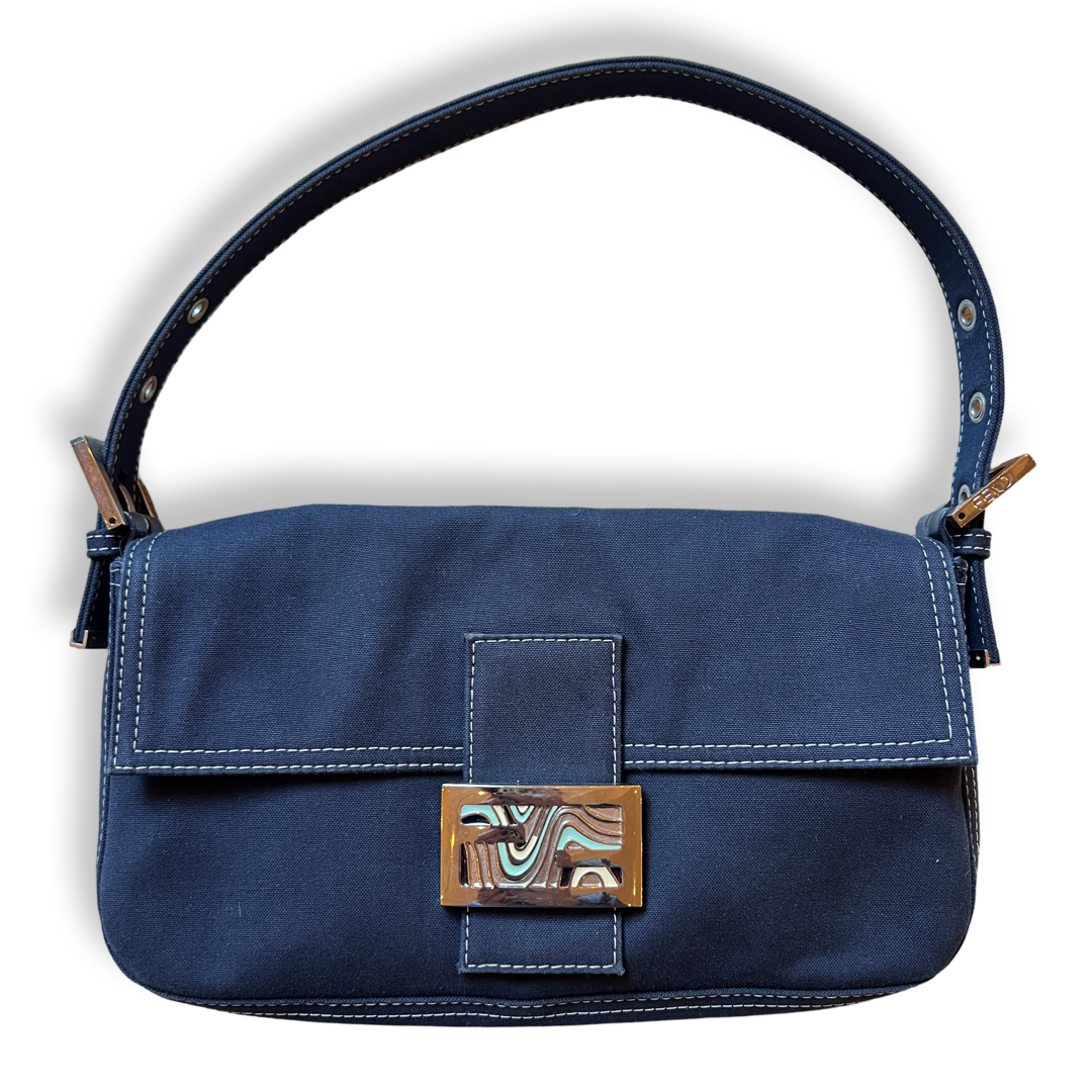Fendi Baguette 2010s shoulder bag denim look canvas enamel color swirls
