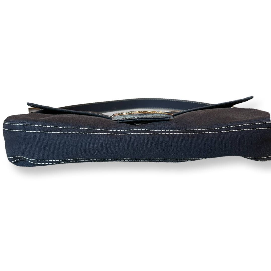 Fendi Baguette Denim style canvas dark jean silver hardware shoulder bag