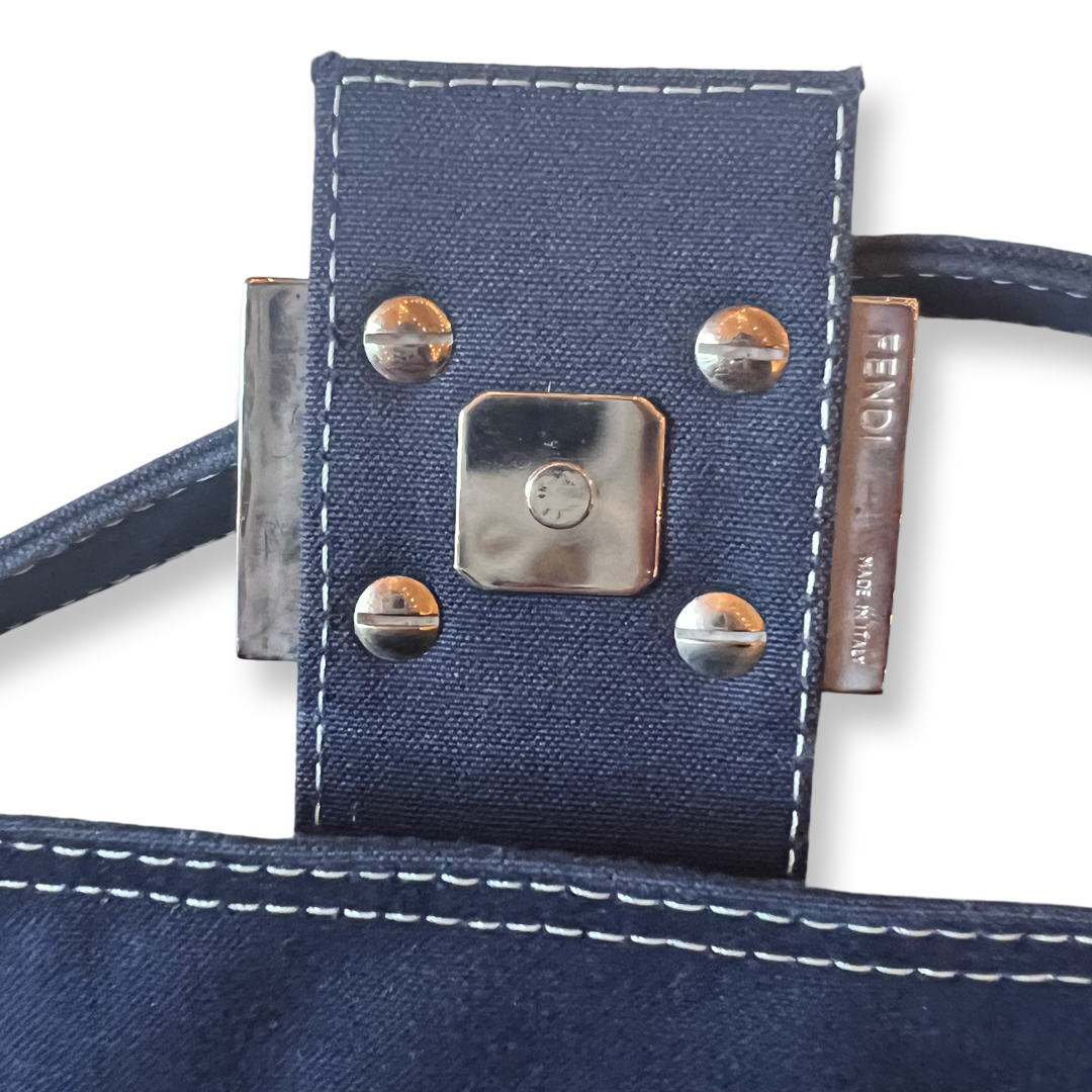 Authentic retro Fendi Baguette shoulder bag denim canvas