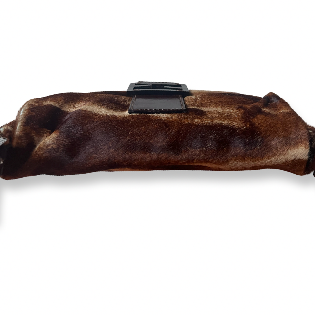 Brown Fendi Baguette Claf Hair Authentic Brown Leather trim