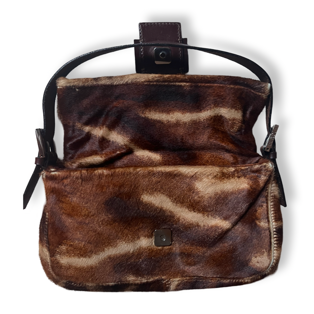 Ponyhair Baguette authentic fendi brown leather and animal hair