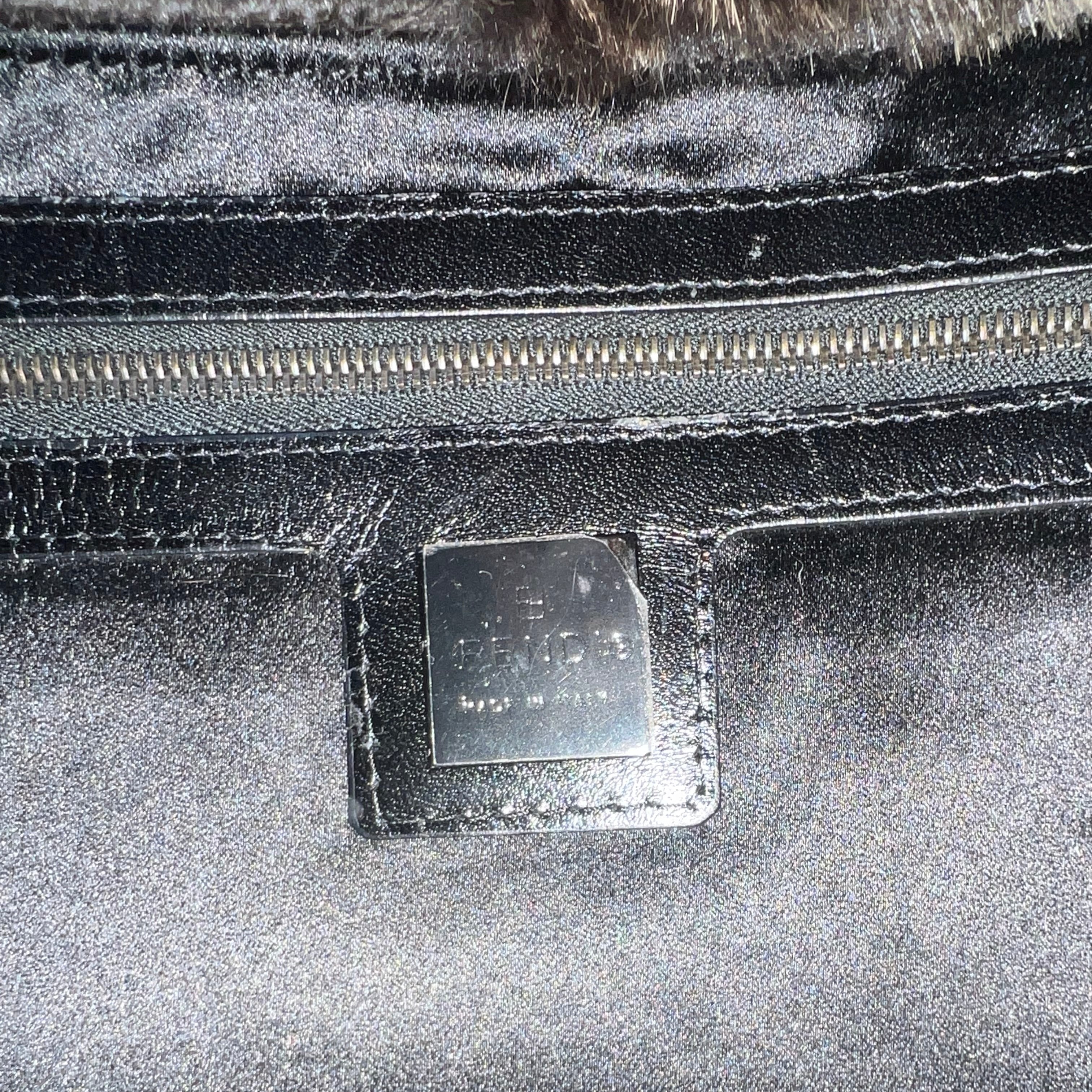 Fendi vintage baguette brown fur black leather silver hardware