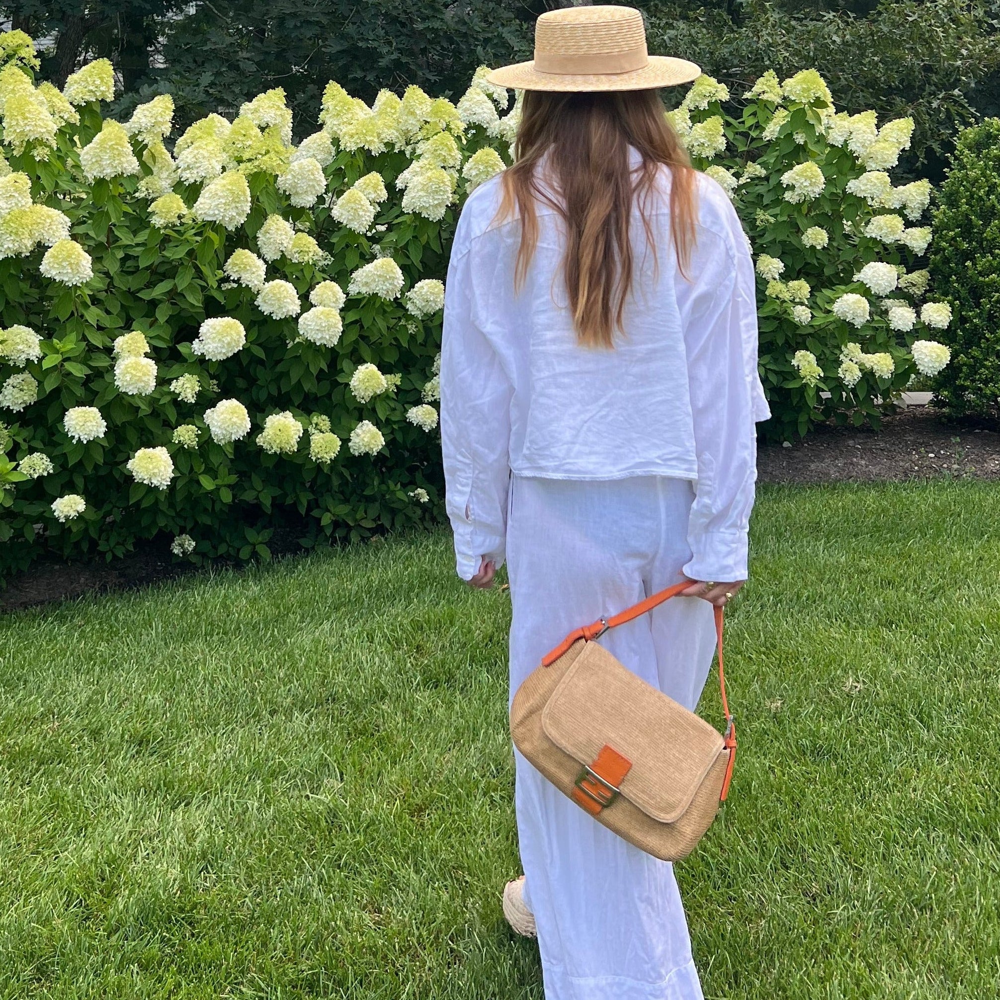 Fendi Mama Baguette Straw & Orange Leather