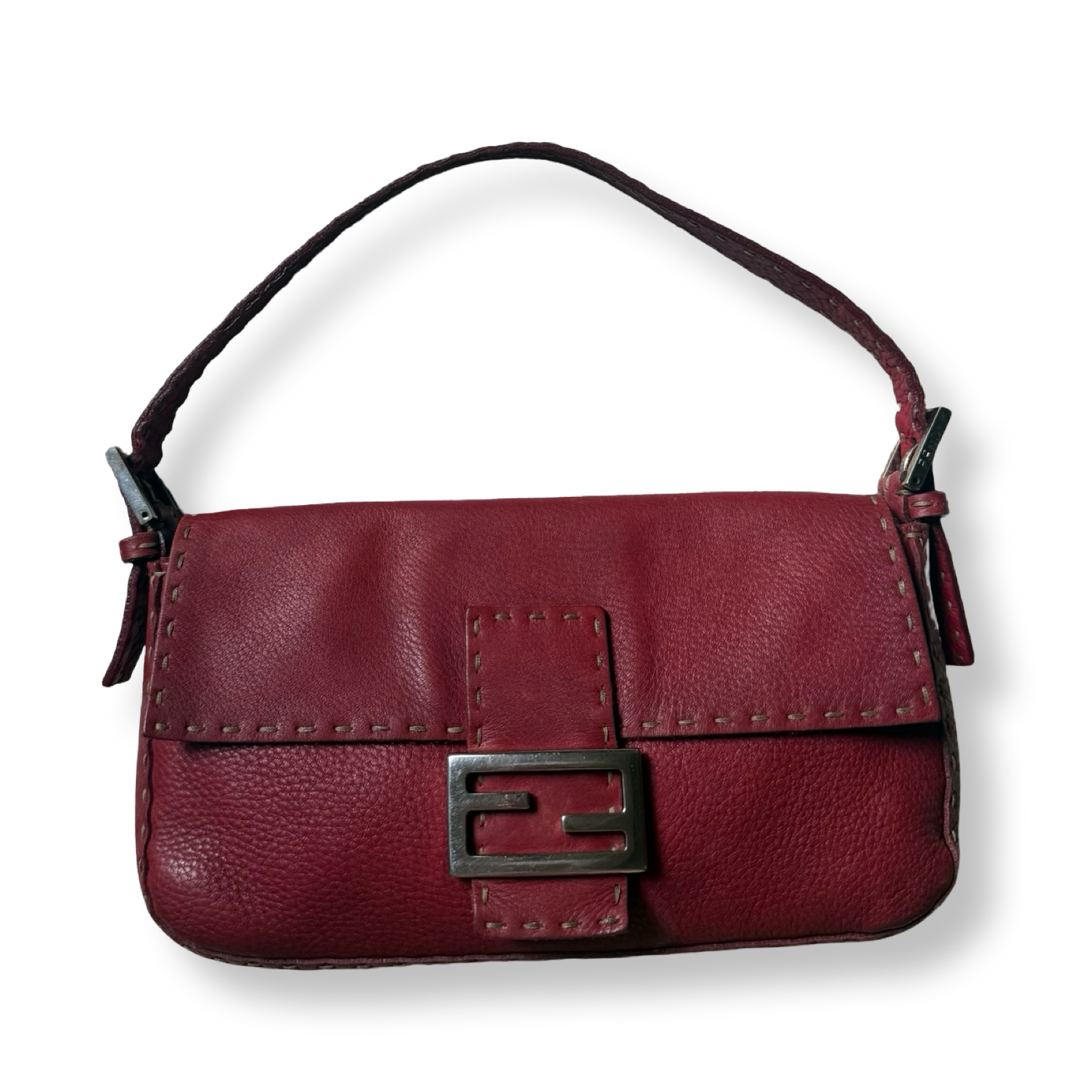 Fendi Vintage Baguette Selleria Leather Red authentic y2k 2000s 90s baguette