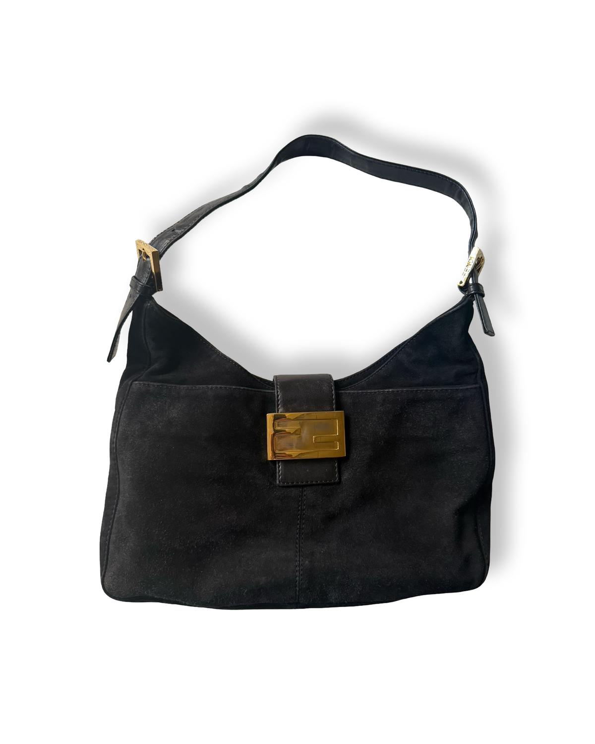 Fendi Vintage Suede Baguette Hobo Shoulder Black authentic 2000s y2k