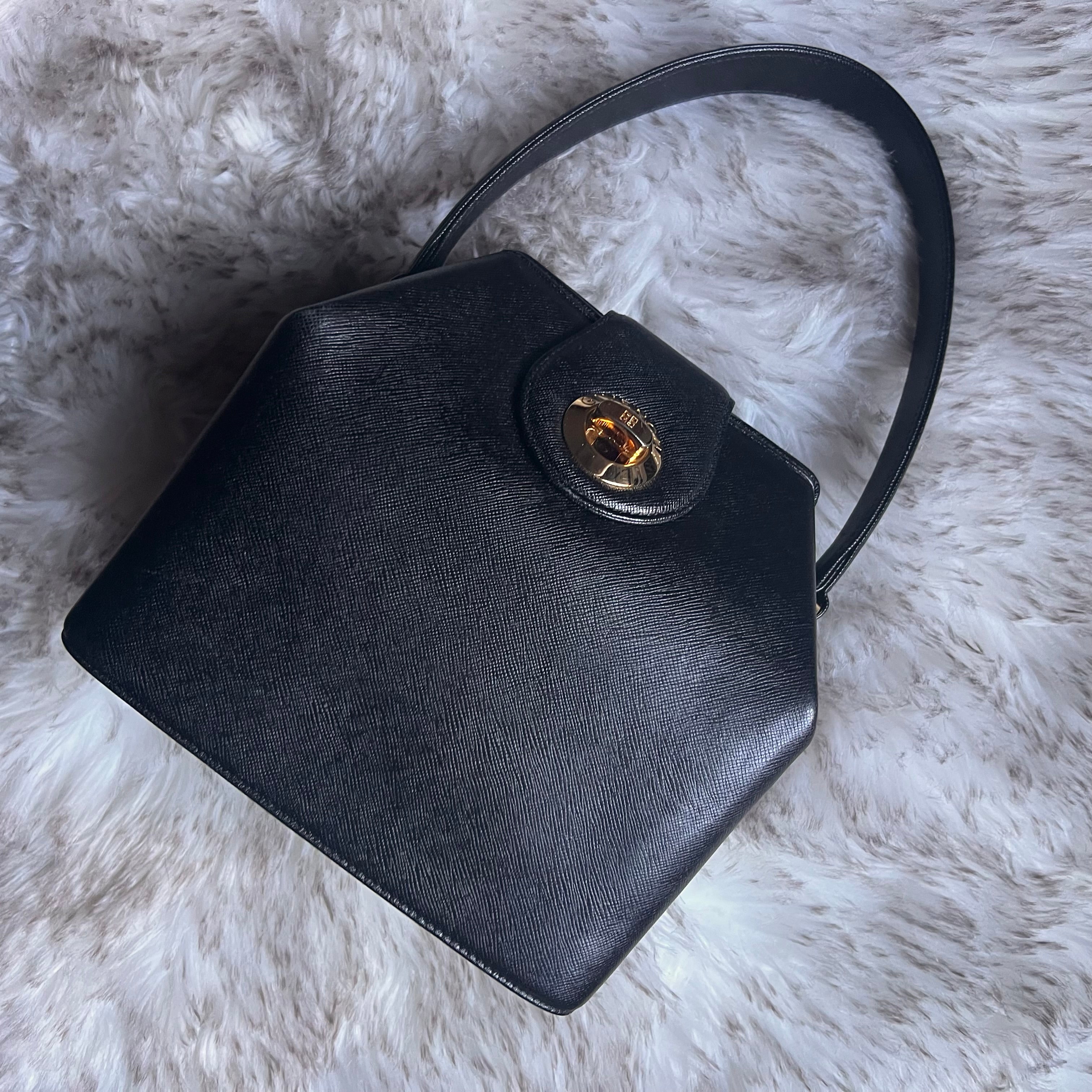 Vintage Givenchy Black Saffiano Leather box bag vanity handbag