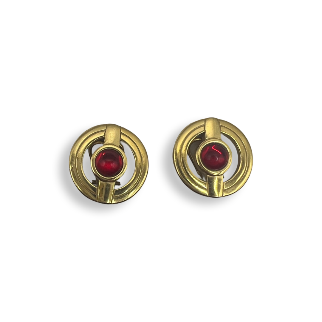 Givenchy Gold & Red stone vintage earrings authentic